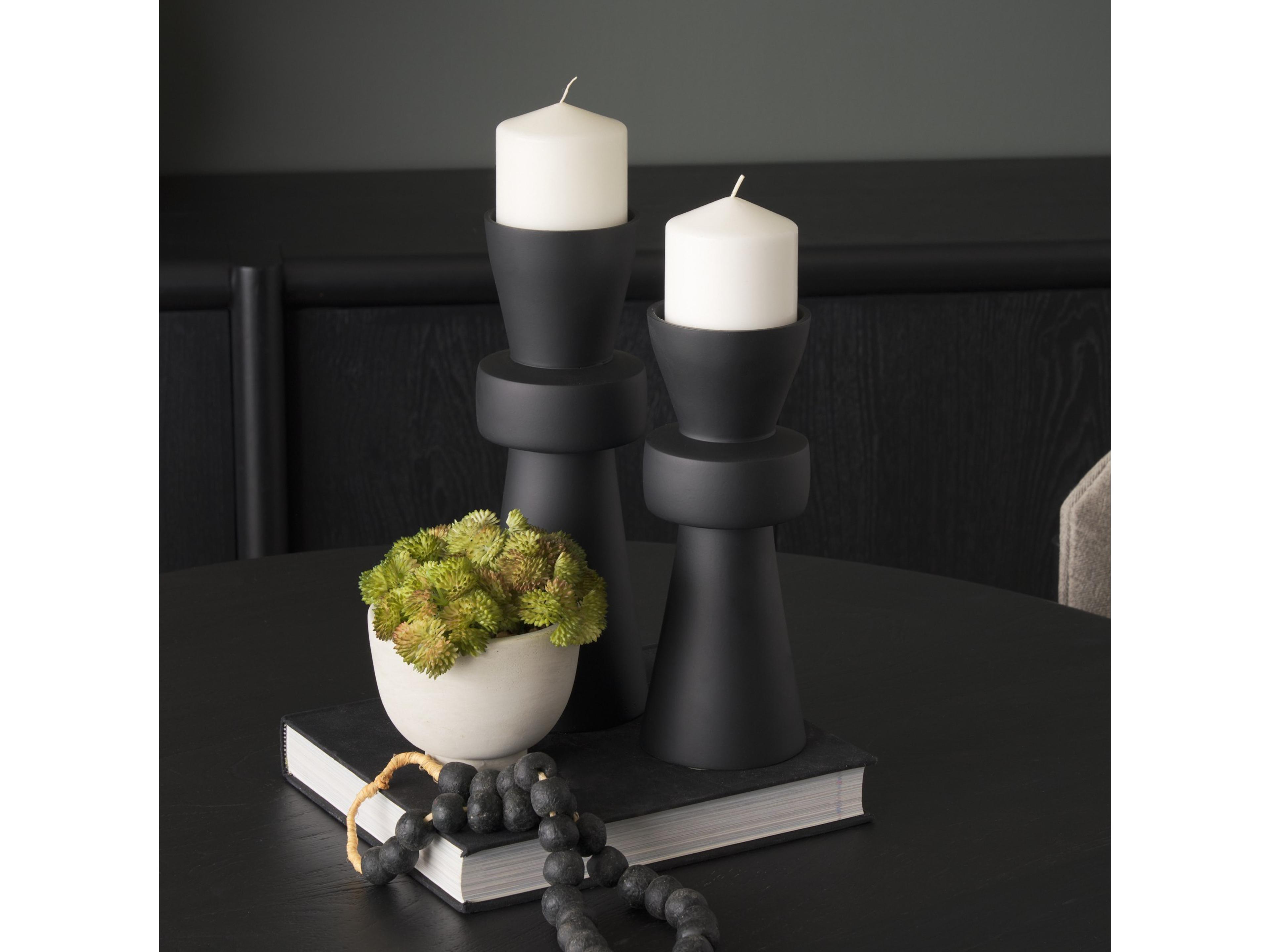 Mercana Odilia Small Smooth Matte Black Metal Geometric Pillar Candle Holder