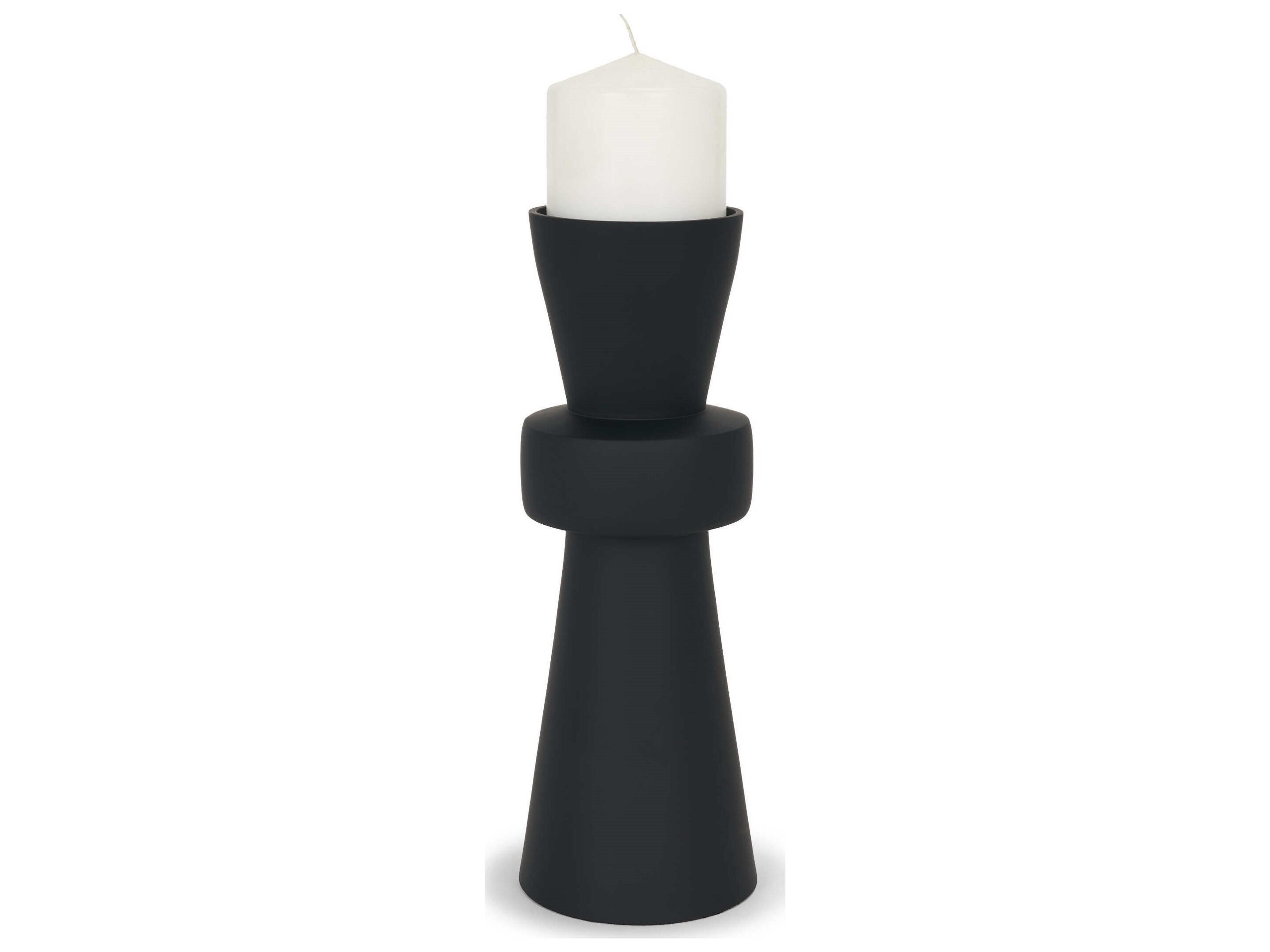 Odilia Large Smooth Matte Black Metal Geometric Pillar Candle Holder