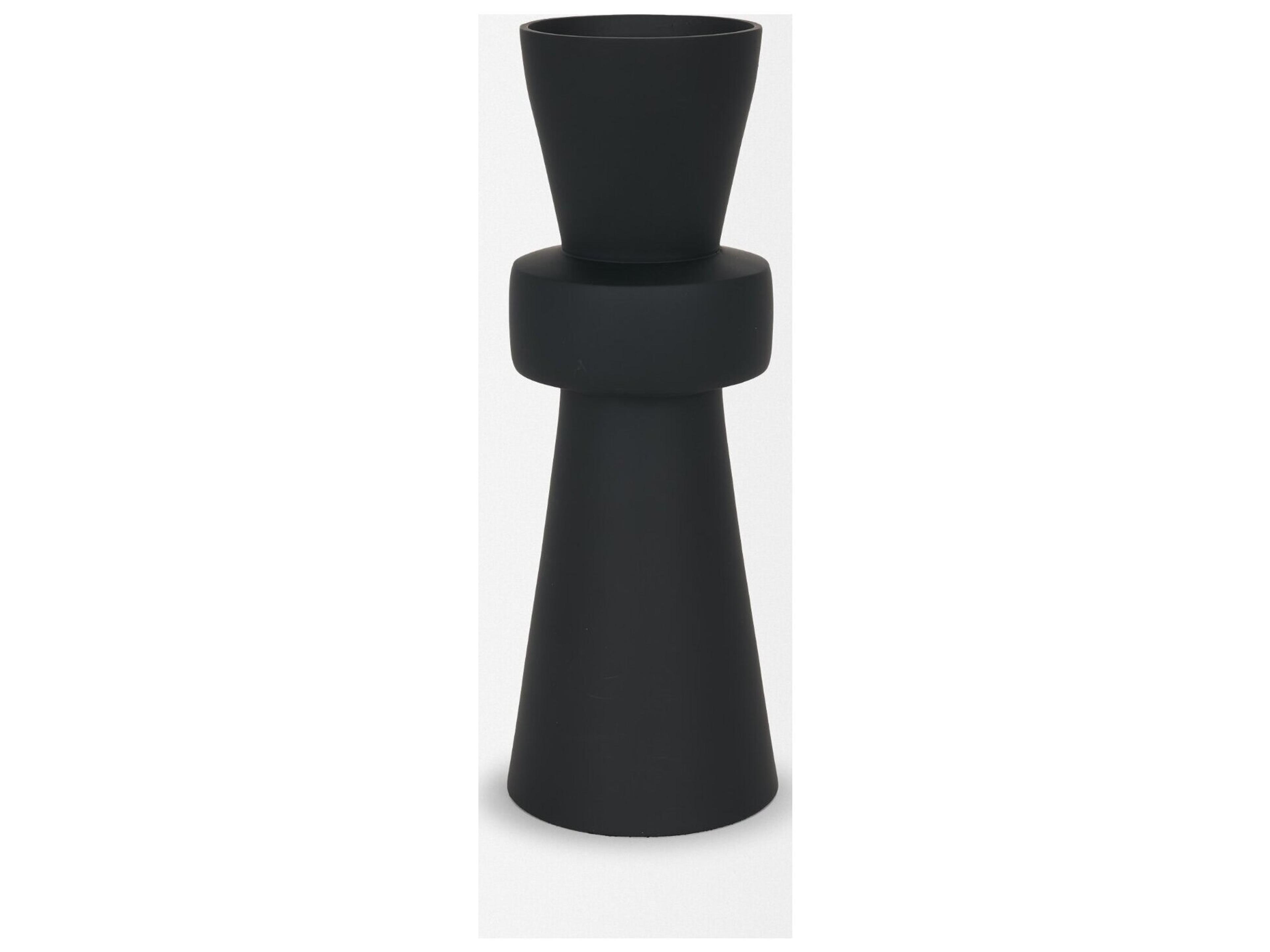 Mercana Odilia Large Smooth Matte Black Metal Geometric Pillar Candle Holder
