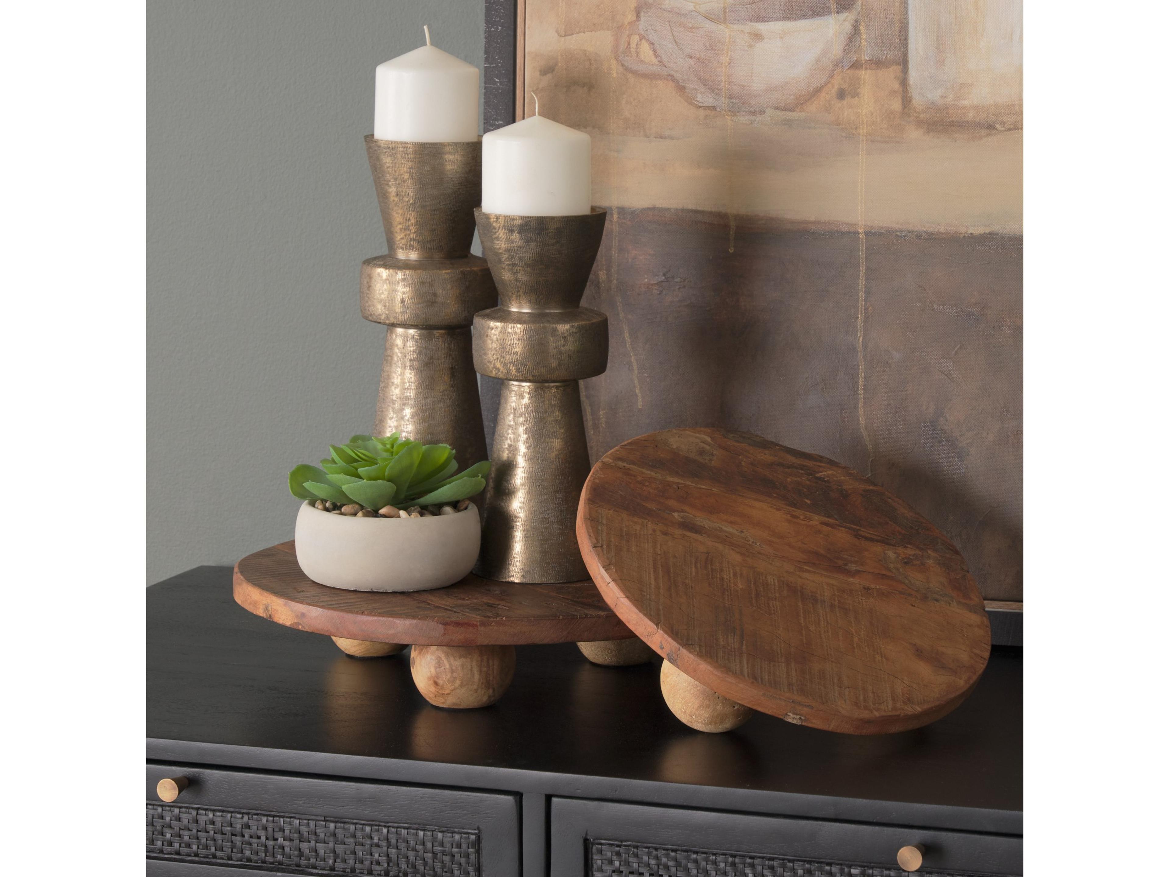 Mercana Odilia Small Textured Antiqued Gold Metal Geometric Pillar Candle Holder