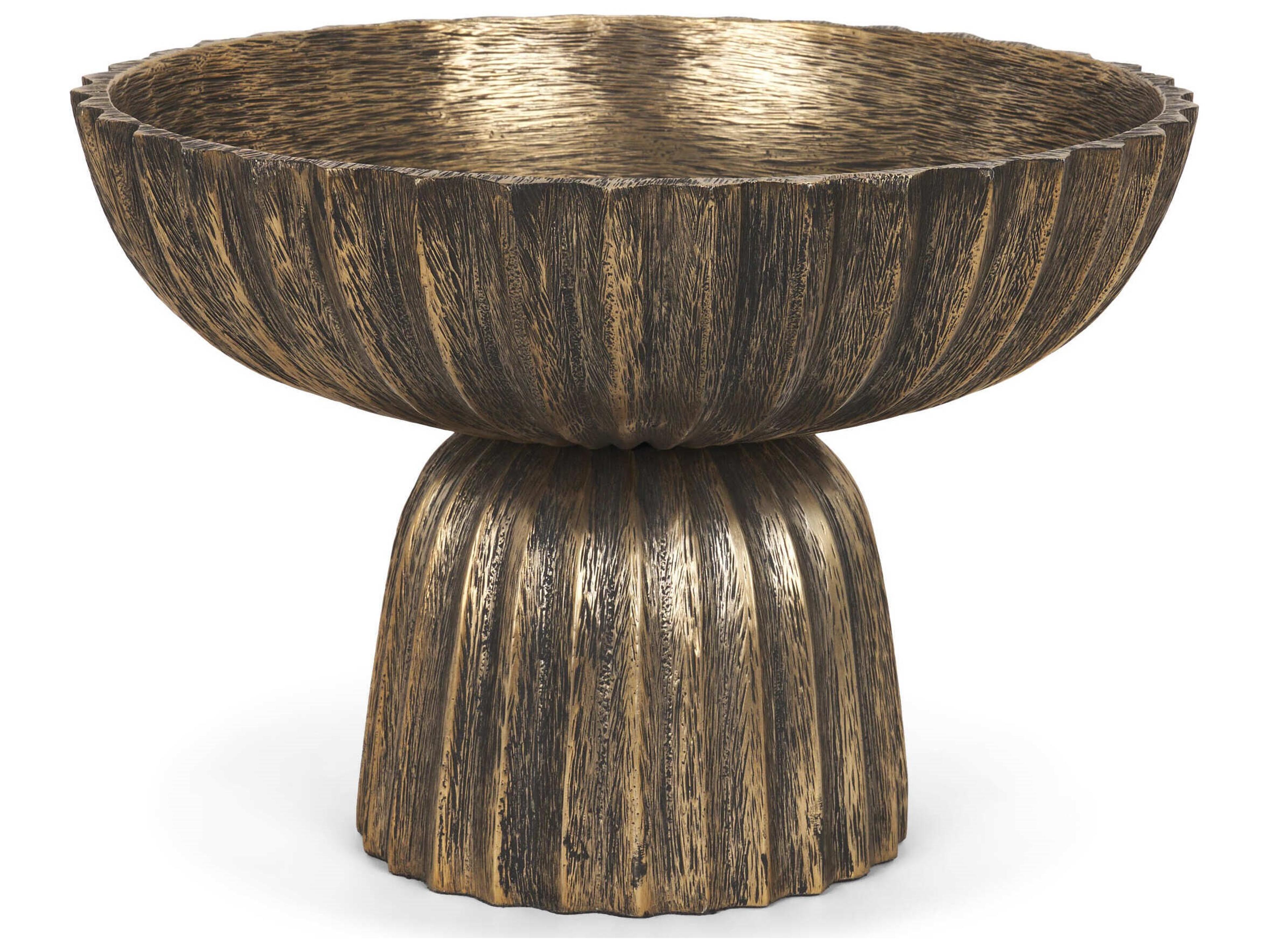 Ciaran Fluted Textured Antiqued Gold Metal Decorative Bowl