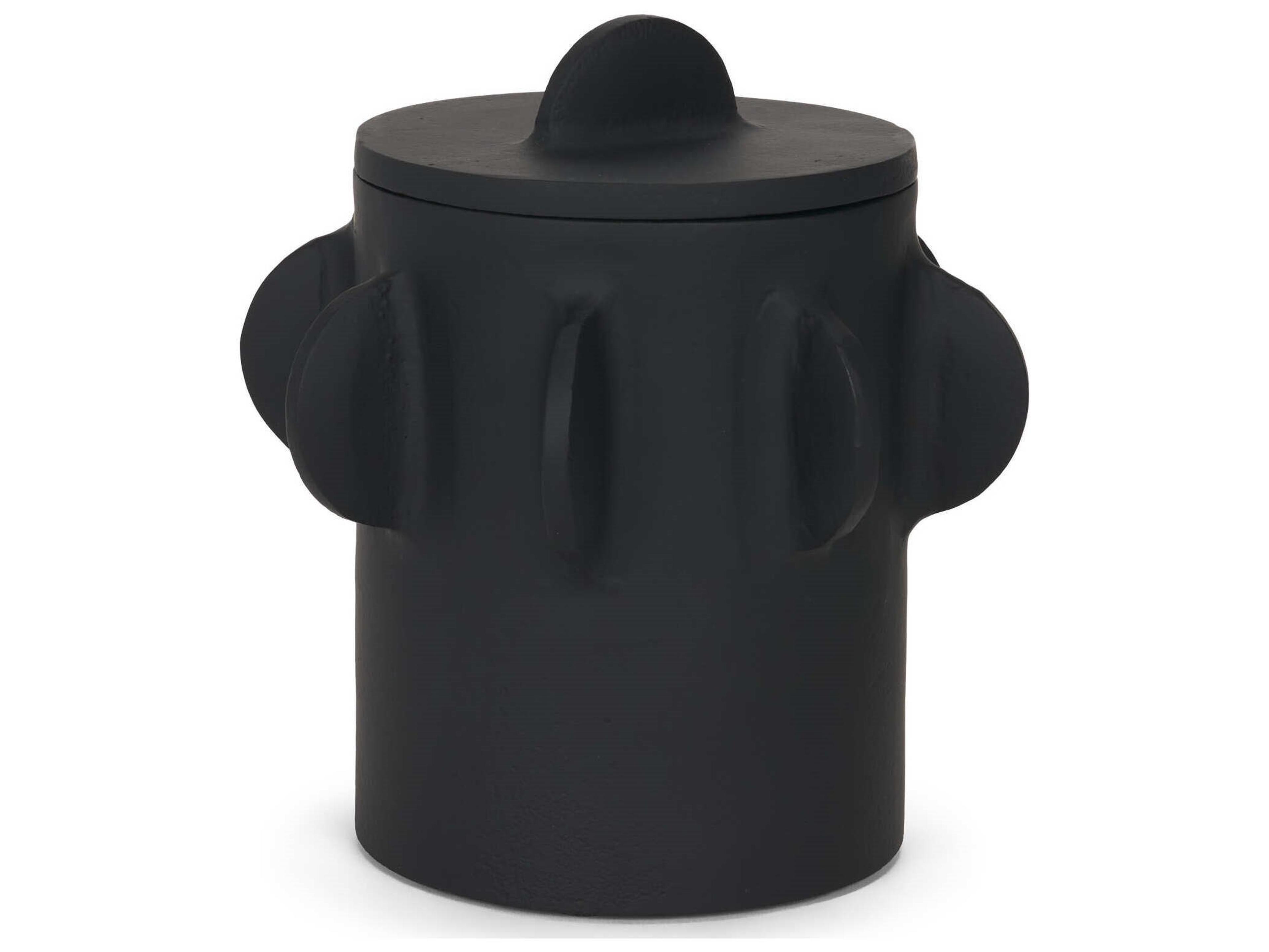 Deacon Small Matte Black Metal Canister with Sculptural Handles