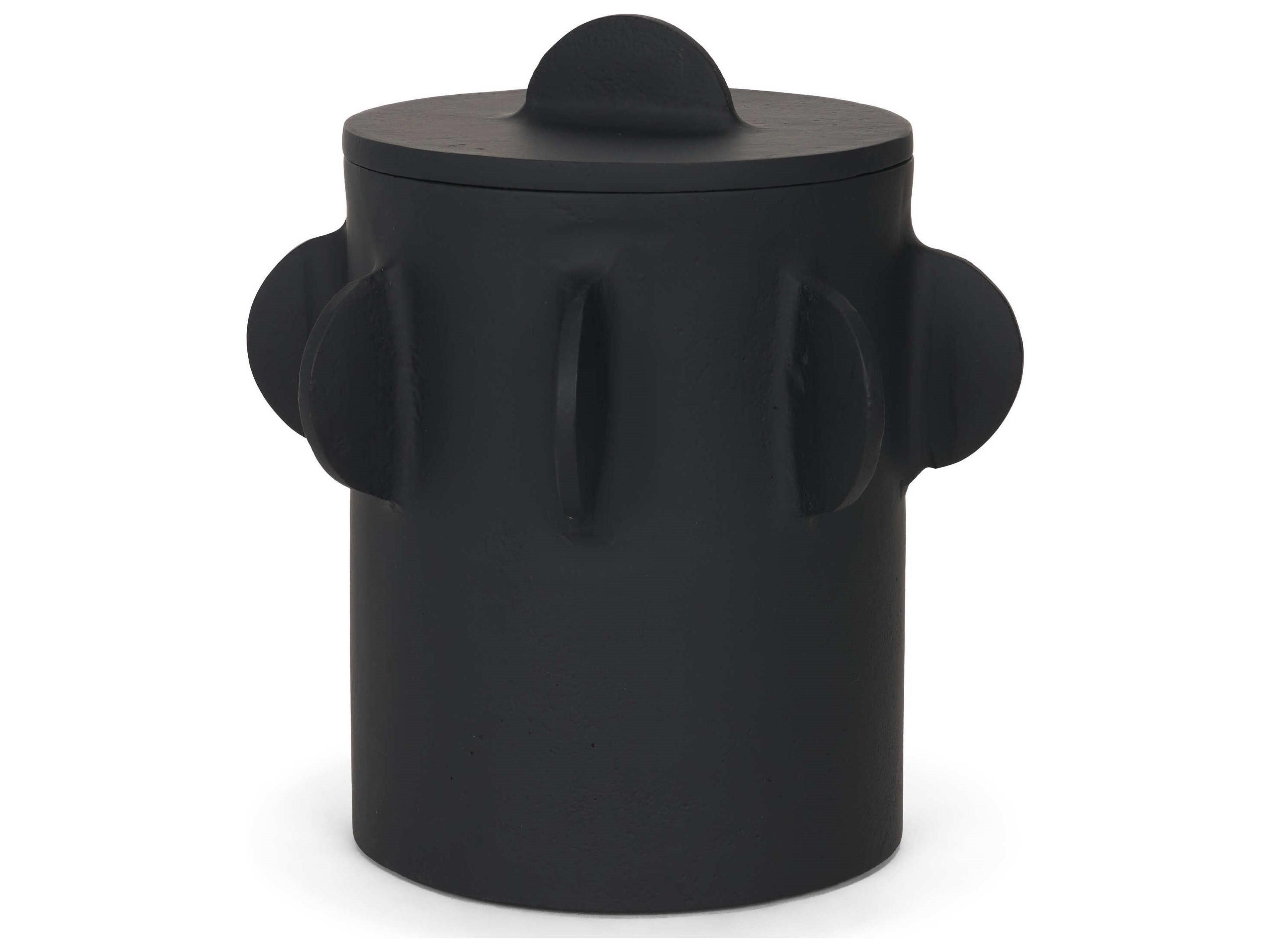 Deacon Large Matte Black Metal Canister with Sculptural Handles