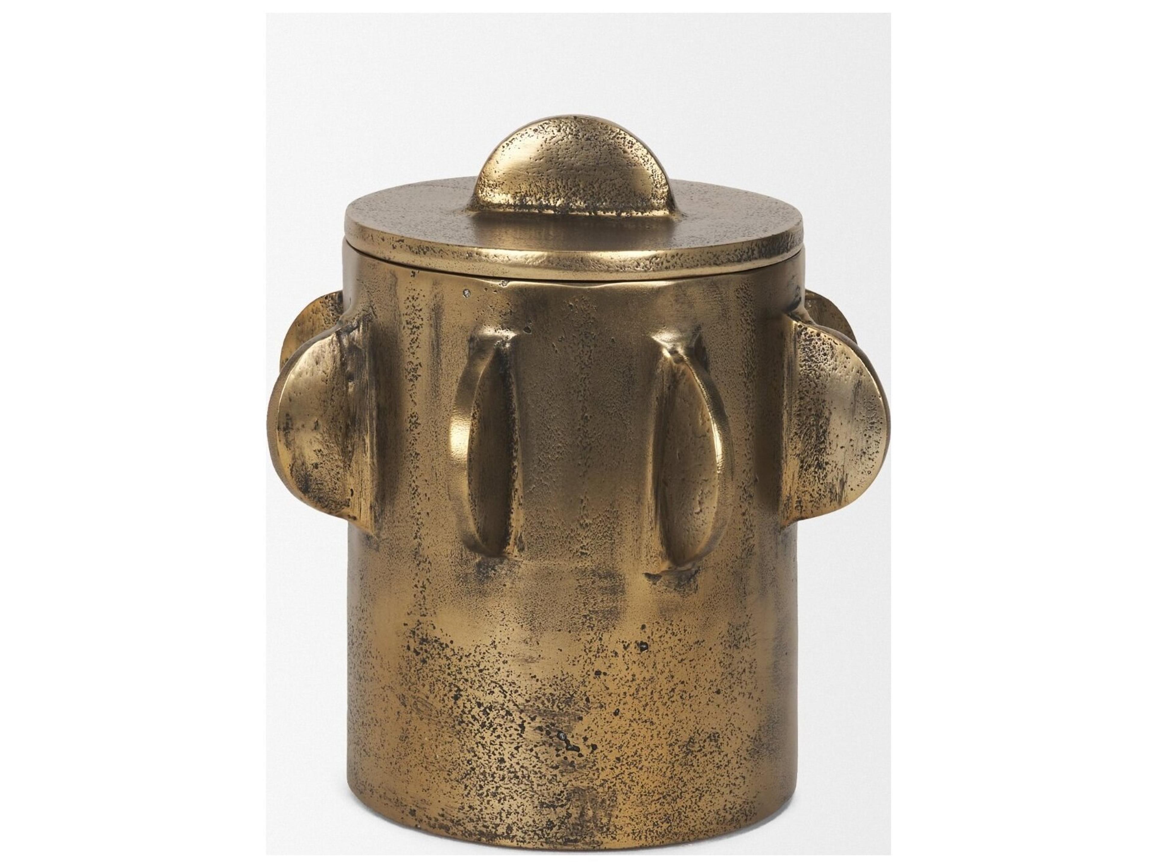 Mercana Deacon Small Antiqued Gold Metal Canister with Sculptural Handles