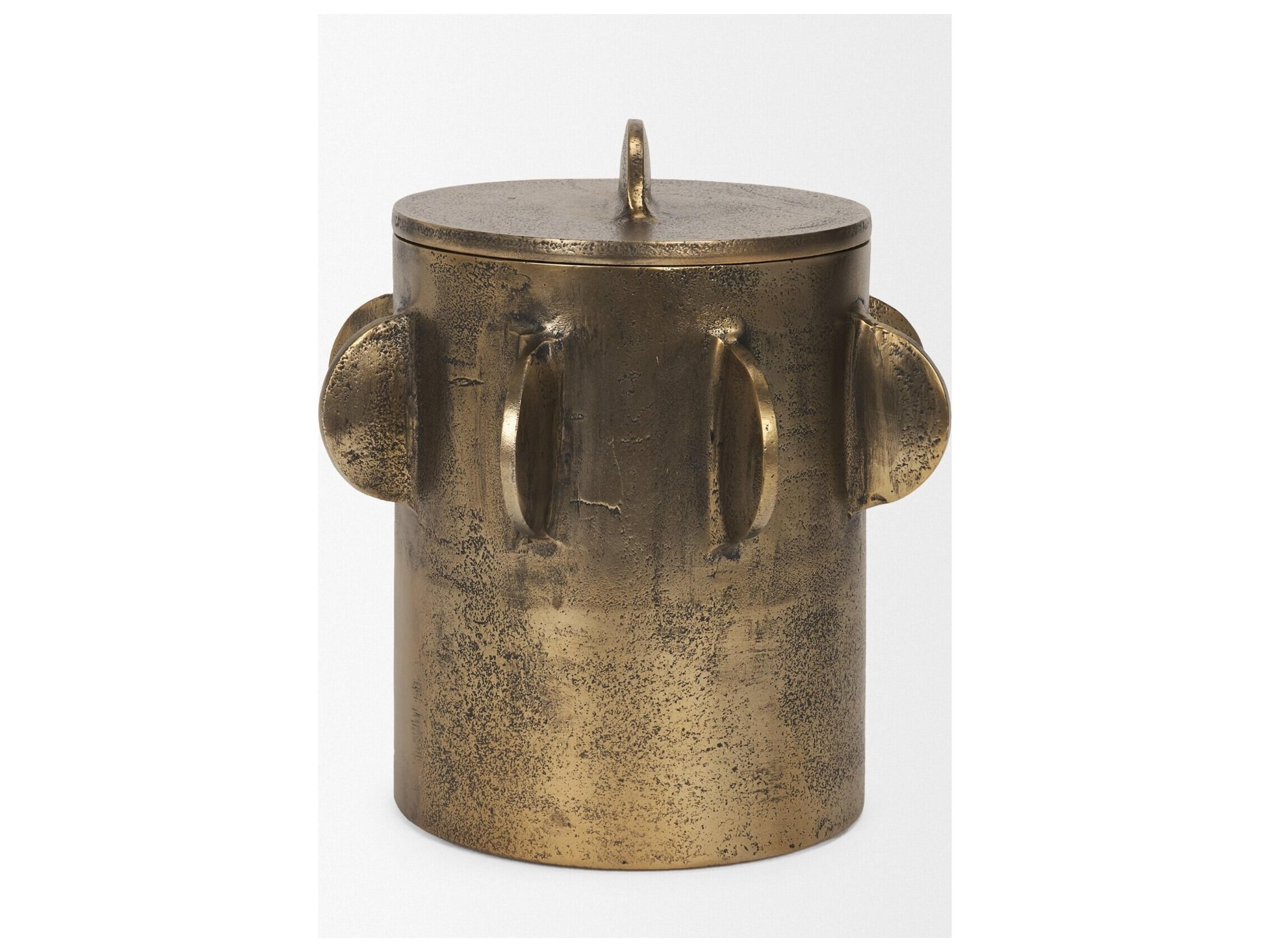 Mercana Deacon Large Antiqued Gold Metal Canister with Sculptural Handles