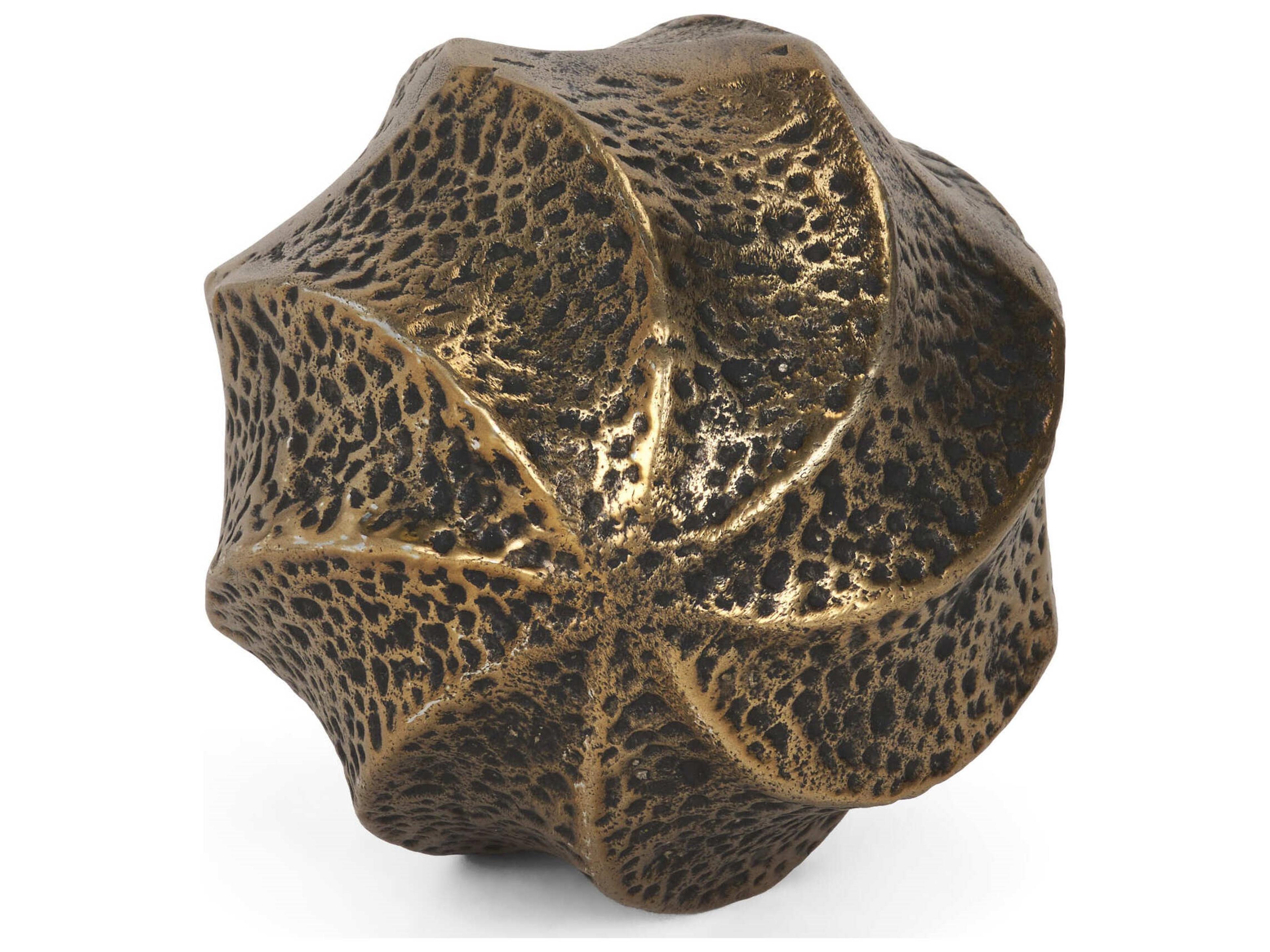 Imani Small Sculptural Textured Antiqued Gold Metal Decorative Orb Object