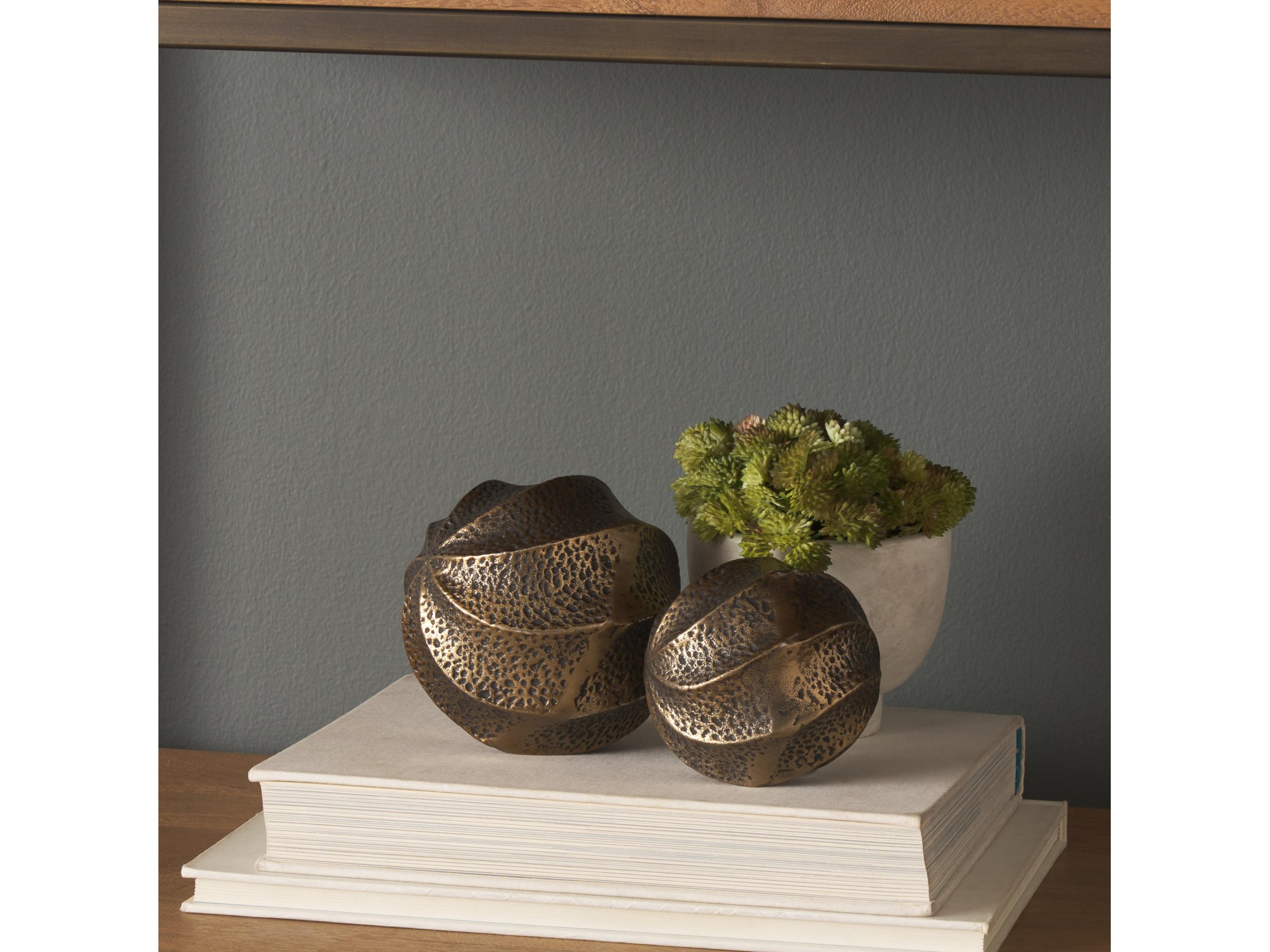 Mercana Imani Small Sculptural Textured Antiqued Gold Metal Decorative Orb Object