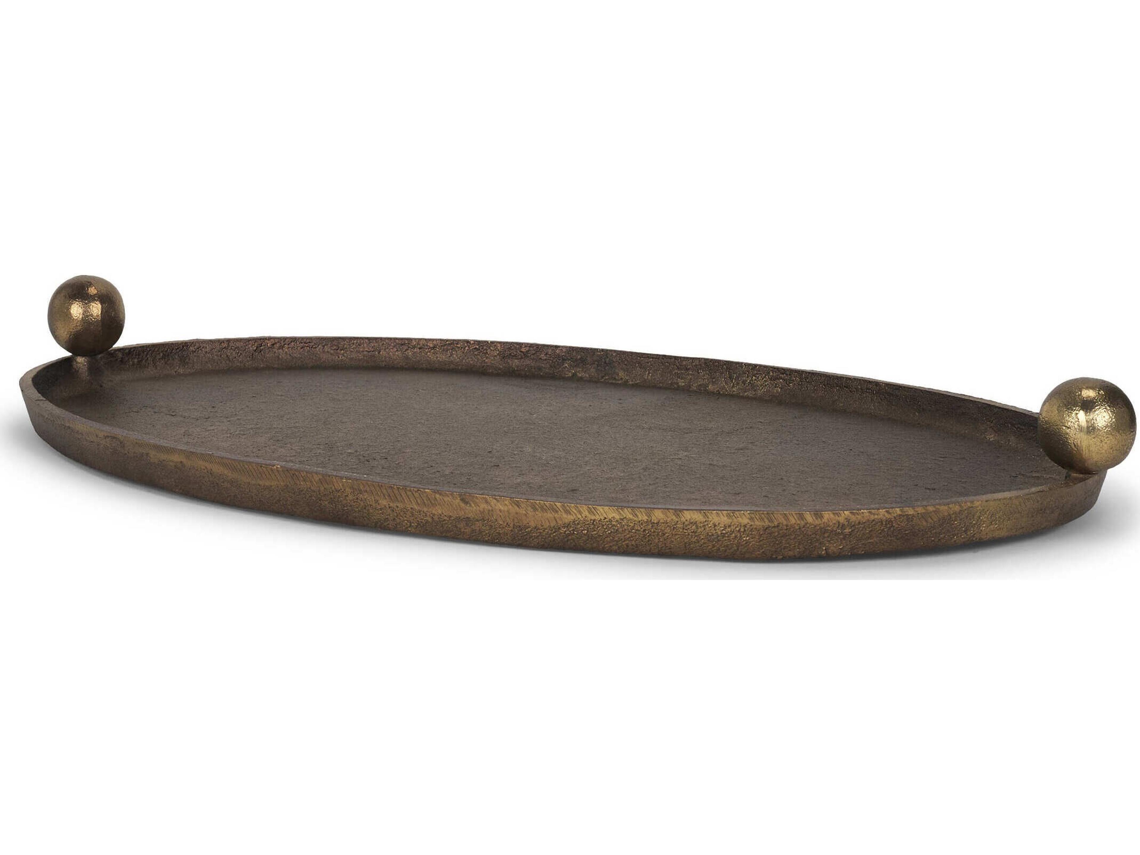 Jianna Small Oval Textured Antiqued Gold Metal Tray with Handles