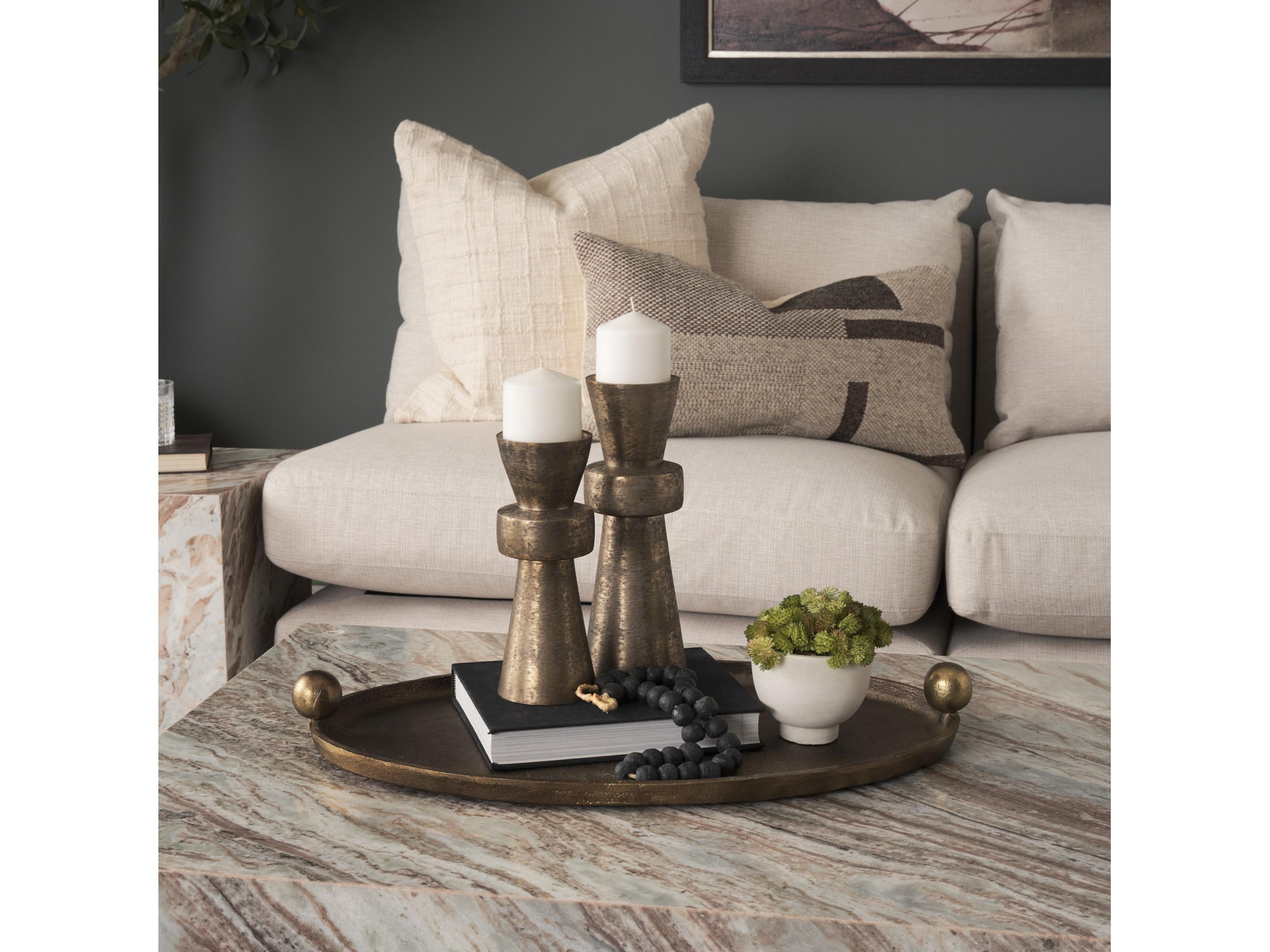 Mercana Jianna Small Oval Textured Antiqued Gold Metal Tray with Handles