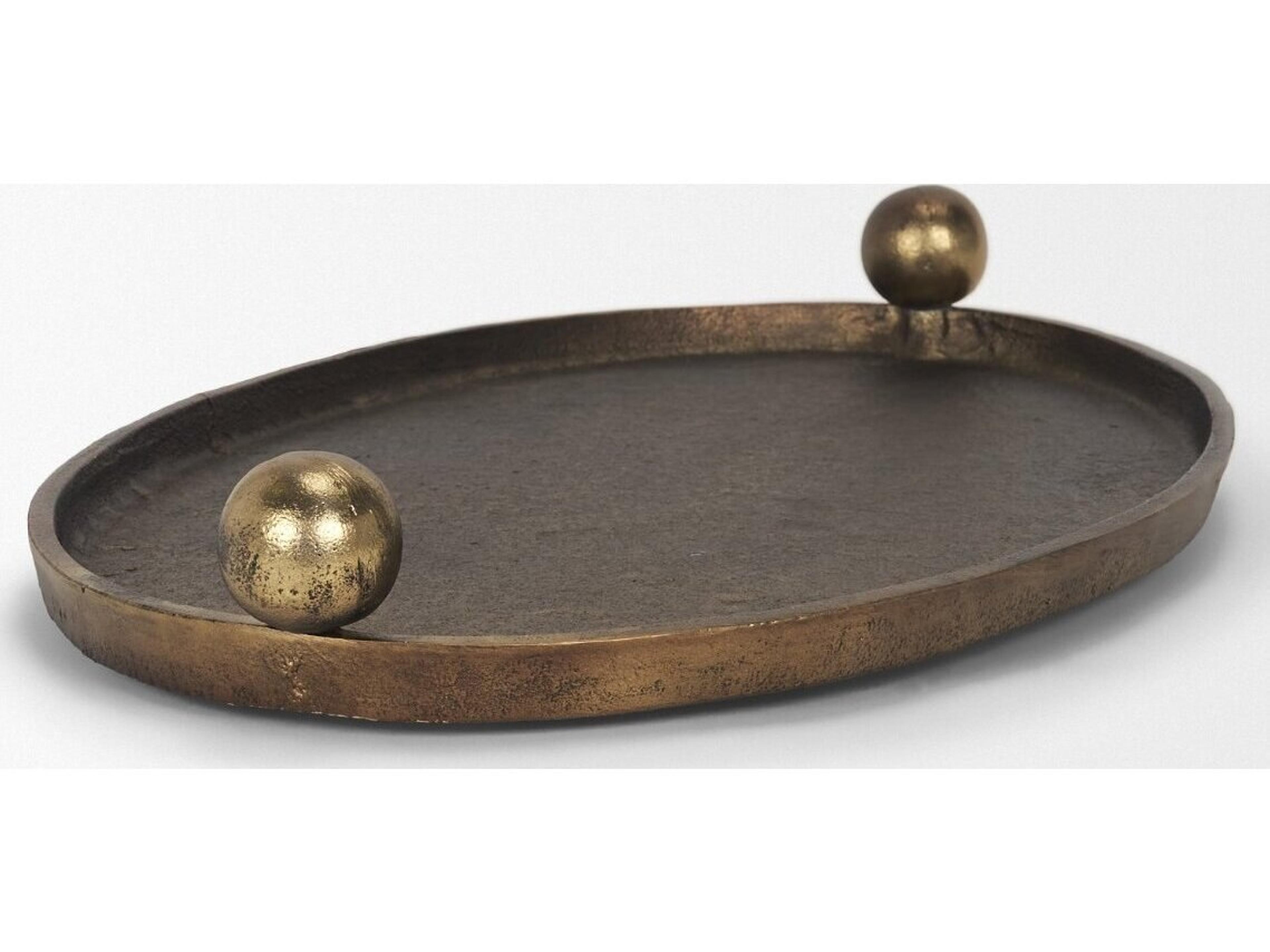 Mercana Jianna Large Oval Textured Antiqued Gold Metal Tray with Handles