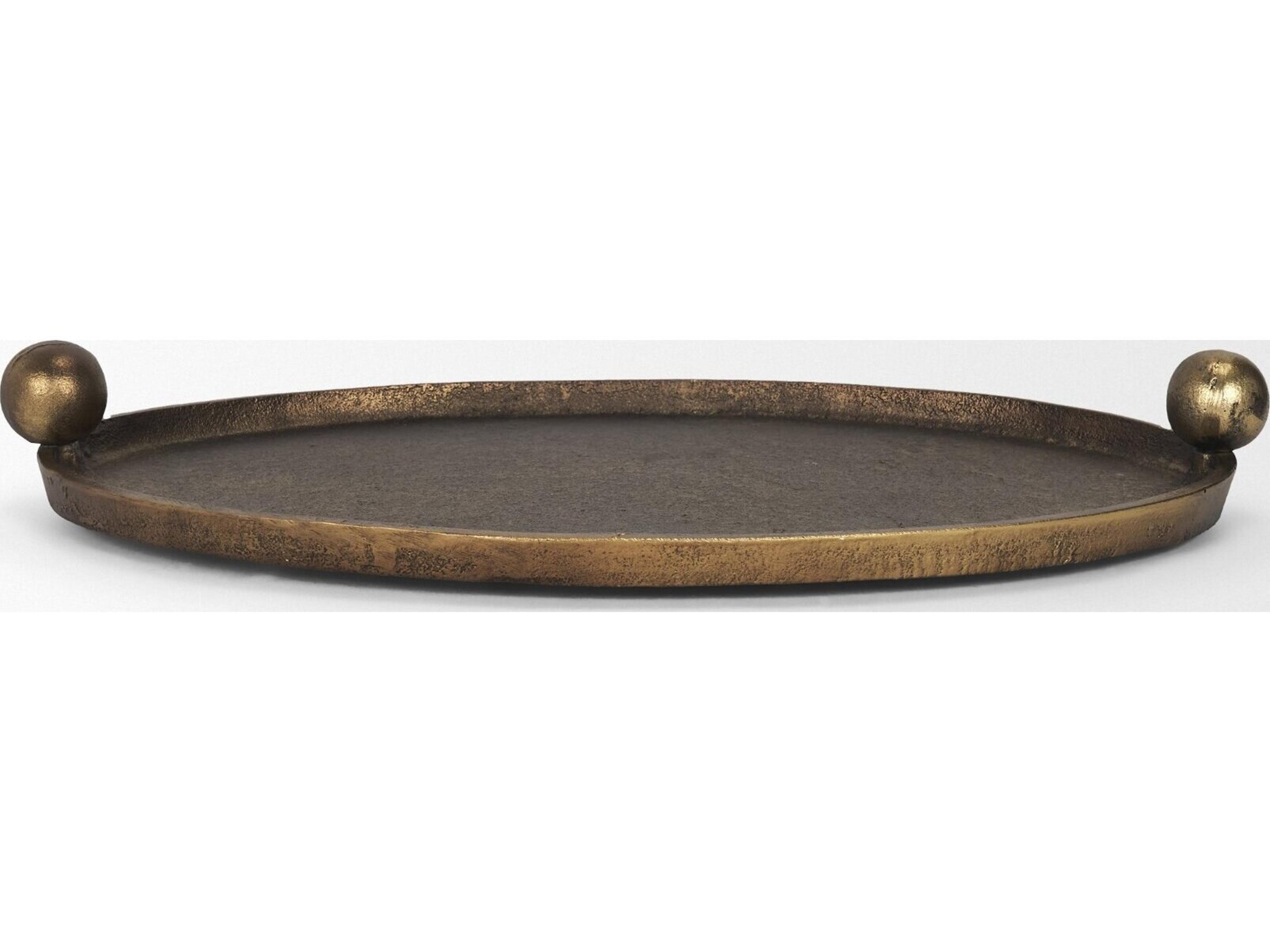 Mercana Jianna Large Oval Textured Antiqued Gold Metal Tray with Handles