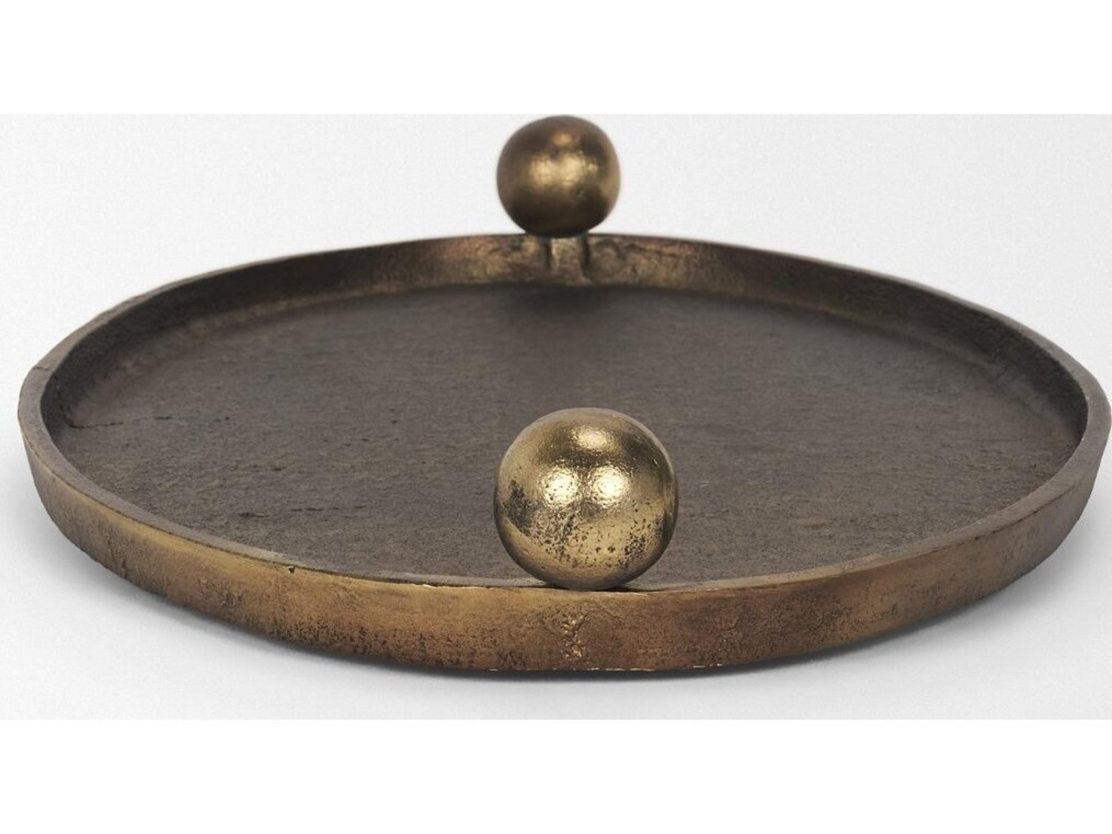 Mercana Jianna Large Oval Textured Antiqued Gold Metal Tray with Handles