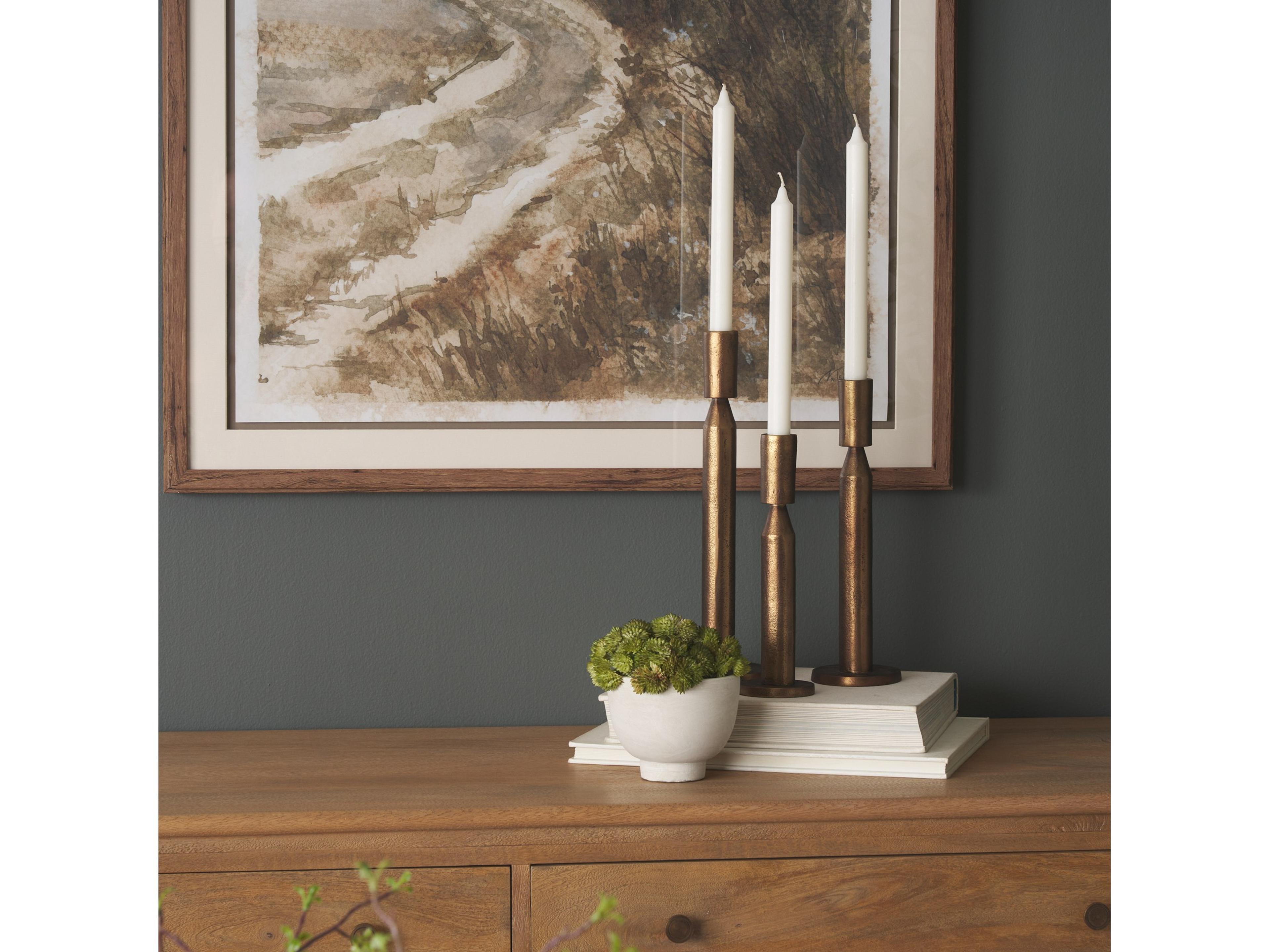 Mercana Declan Antiqued Brass Cast Metal Taper Candle Holder