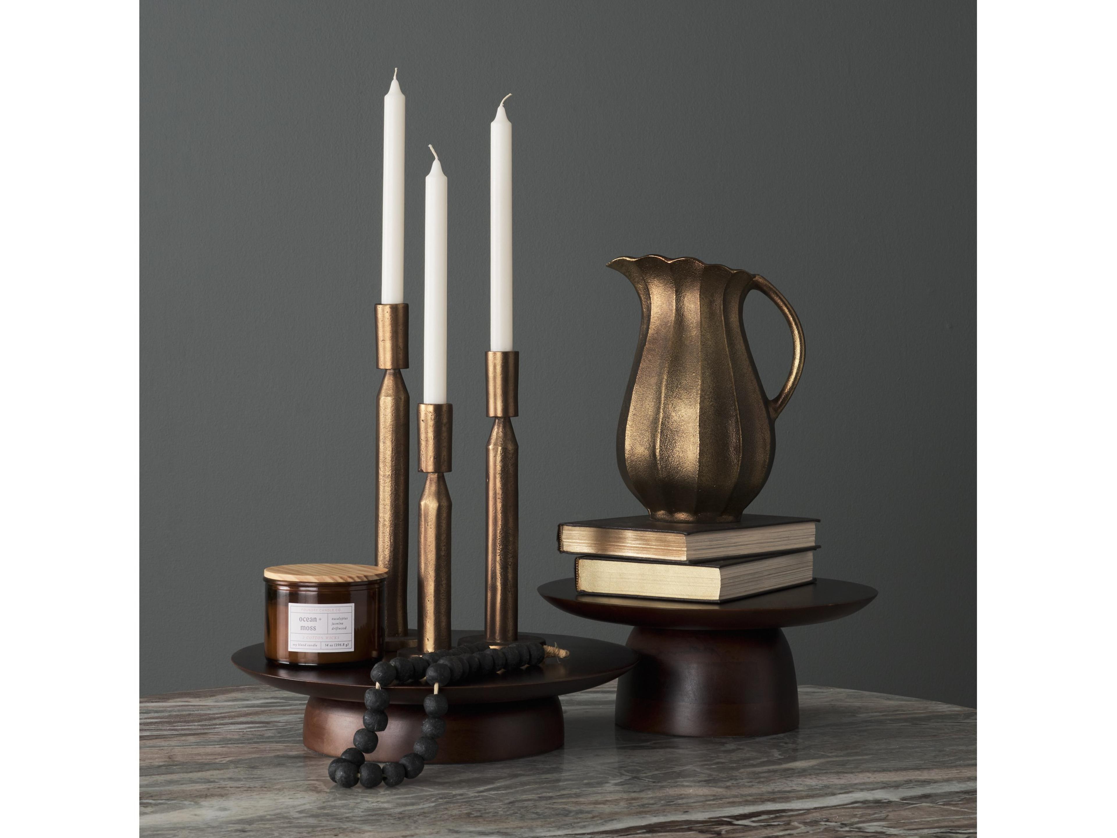 Mercana Declan Antiqued Brass Cast Metal Taper Candle Holder