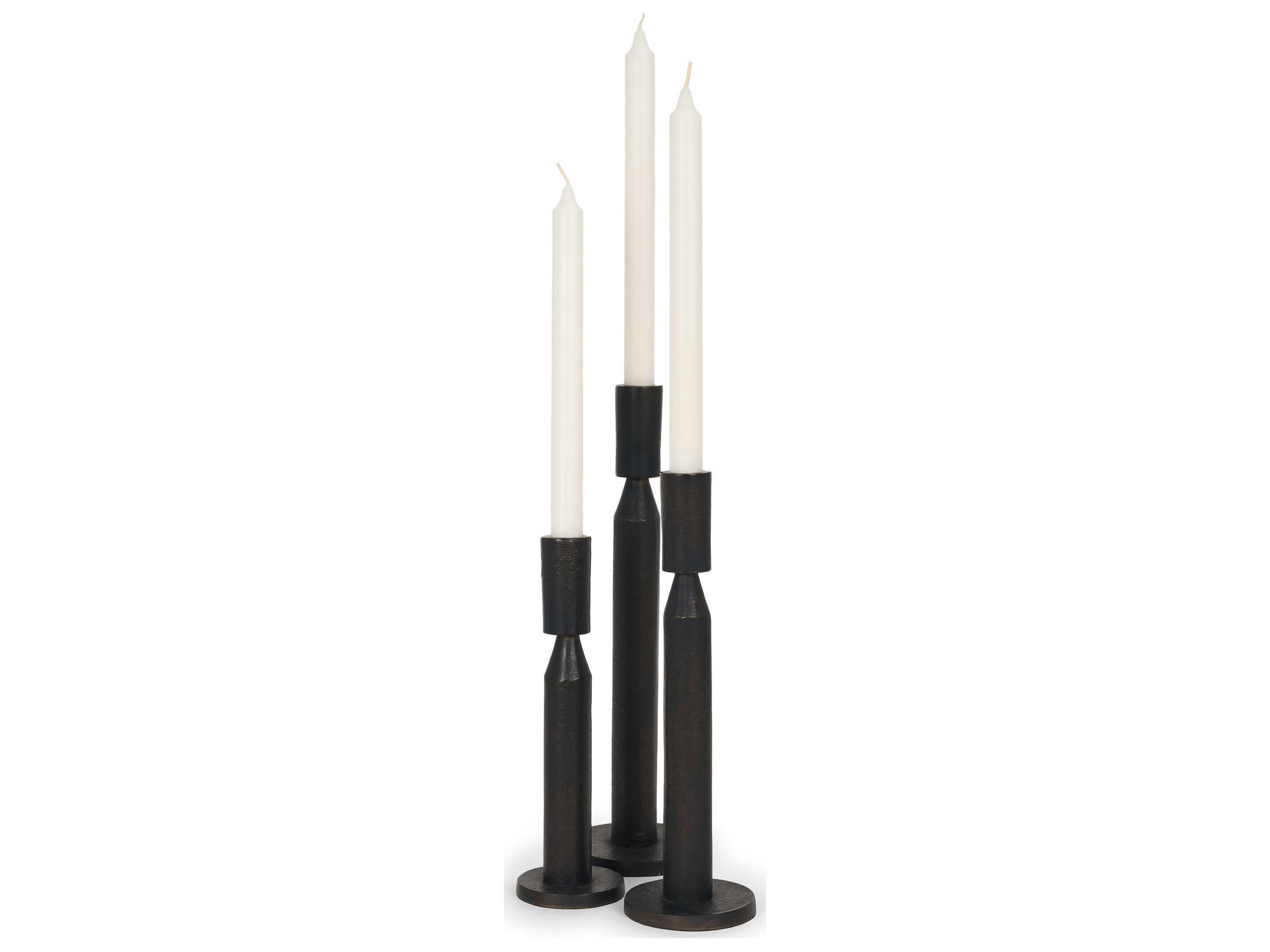 Declan Textured Matte Black Cast Metal Taper Candle Holder
