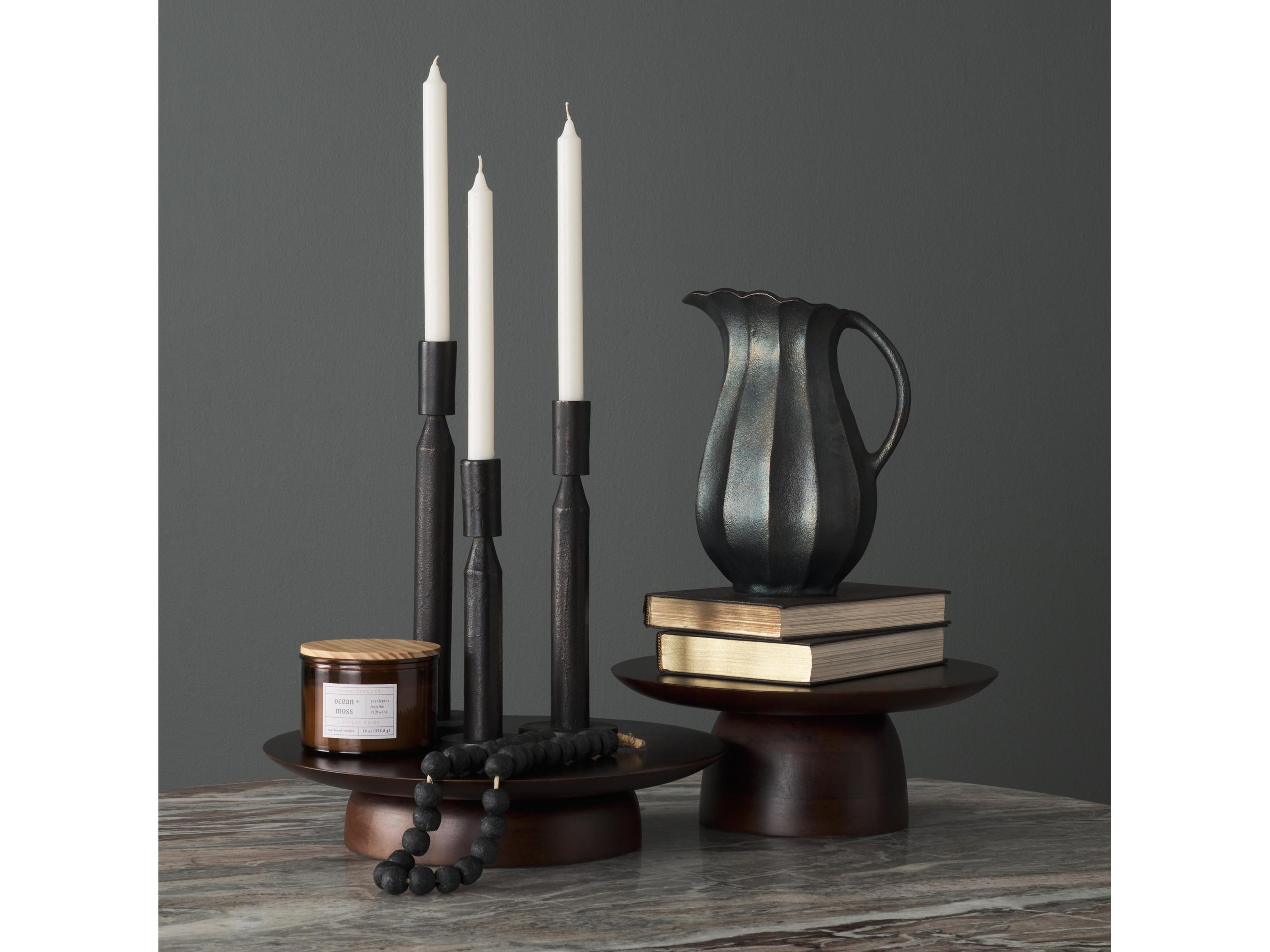 Mercana Declan Textured Matte Black Cast Metal Taper Candle Holder