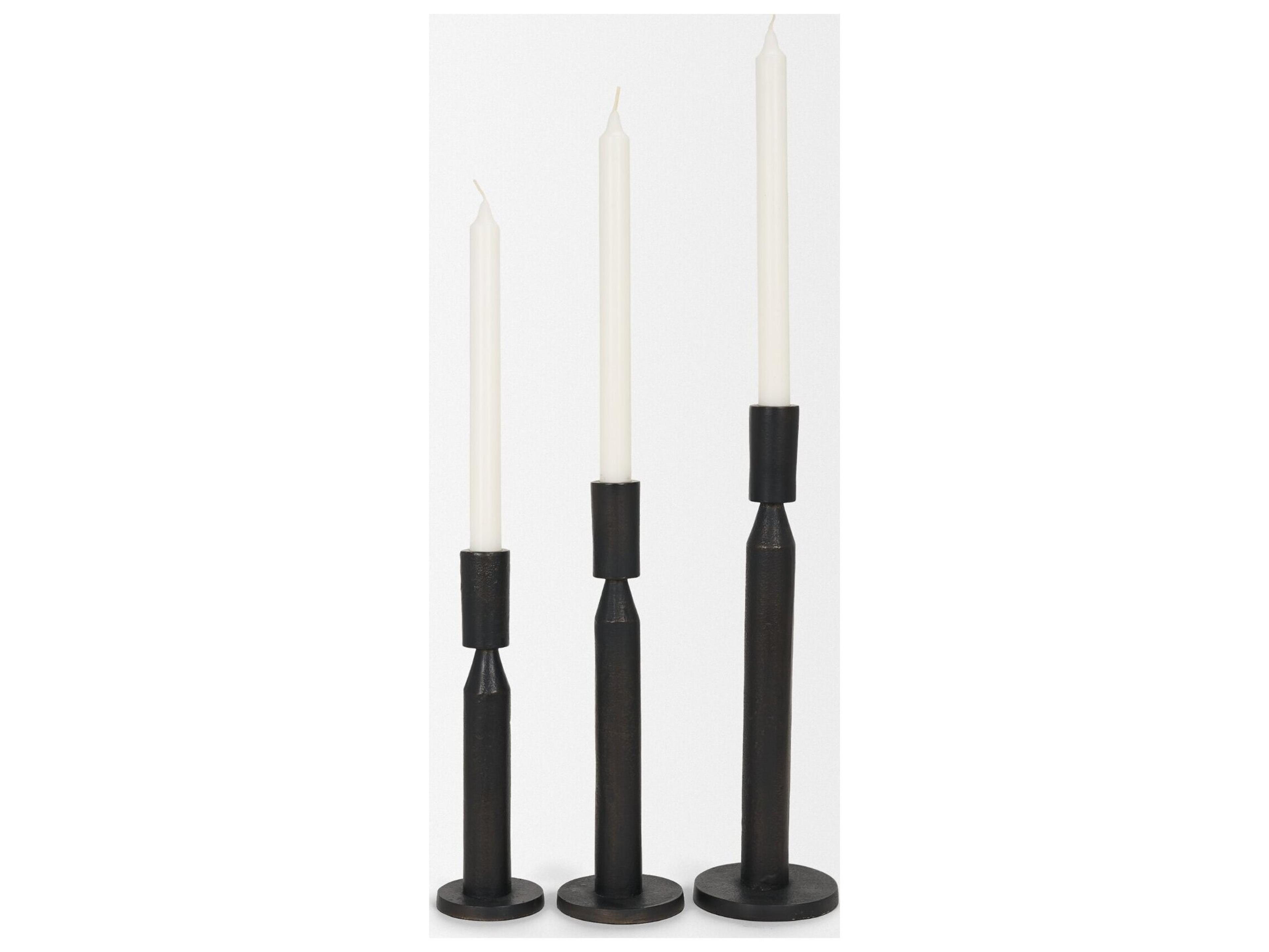 Mercana Declan Textured Matte Black Cast Metal Taper Candle Holder