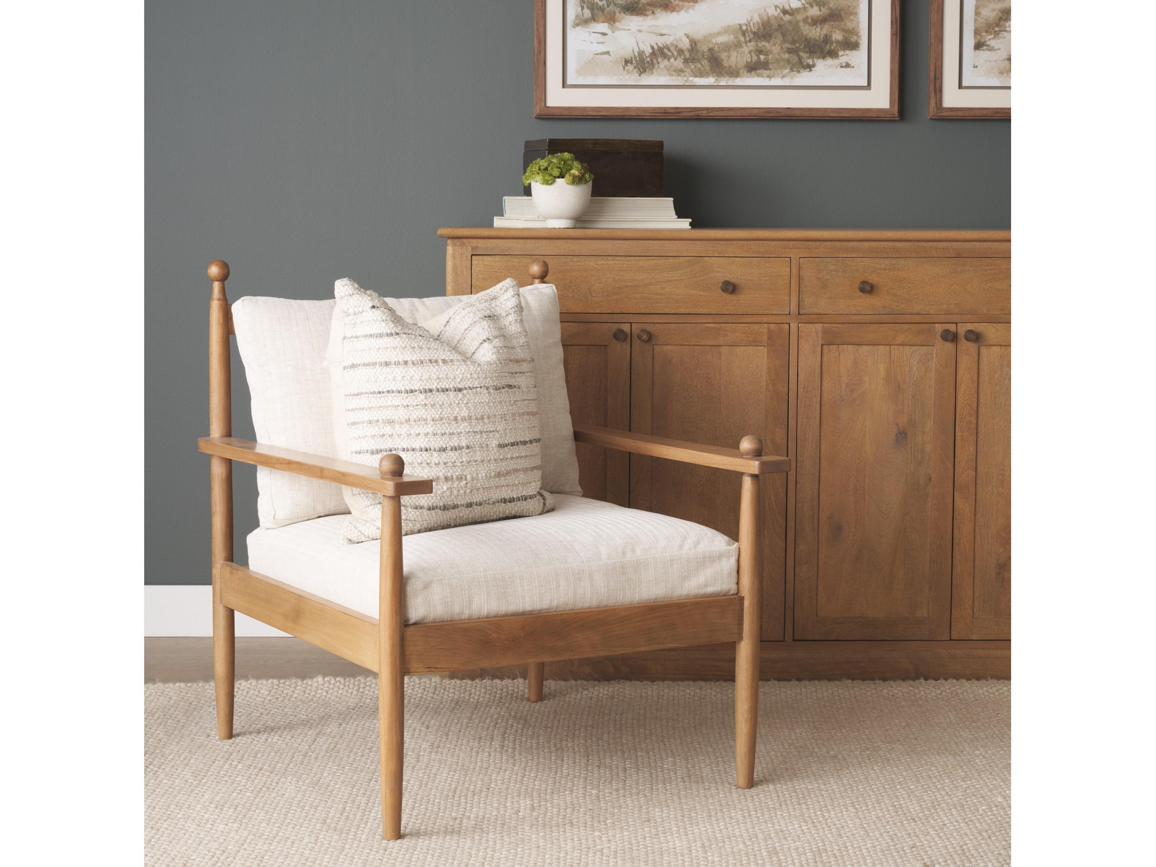 Mercana Danni Beige Fabric Beech Wood Framed Accent Lounge Chair