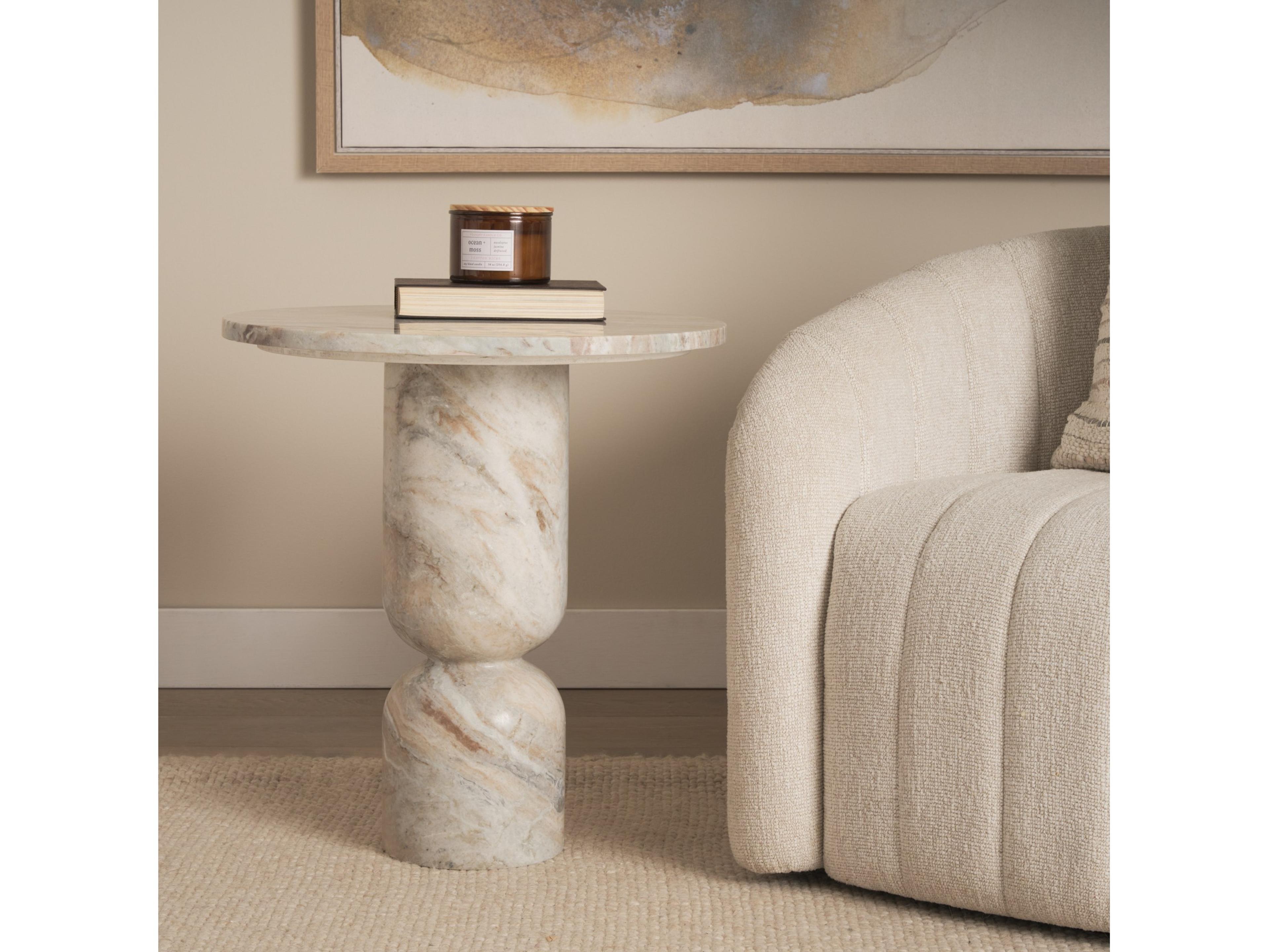 Mercana Nylah Solid Pink Marble Round Accent Table