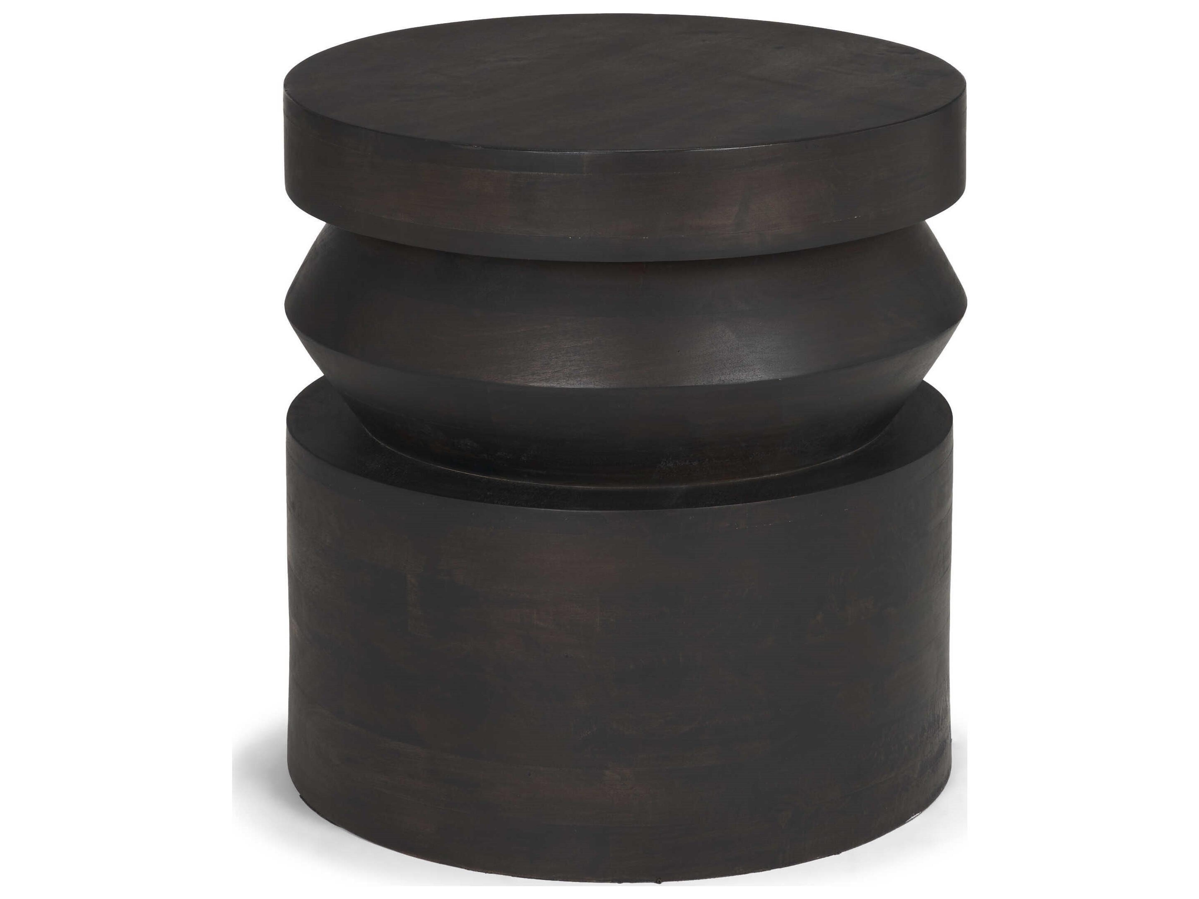 Rashama Dark Brown Wood Stacked Geometric Round Accent Table