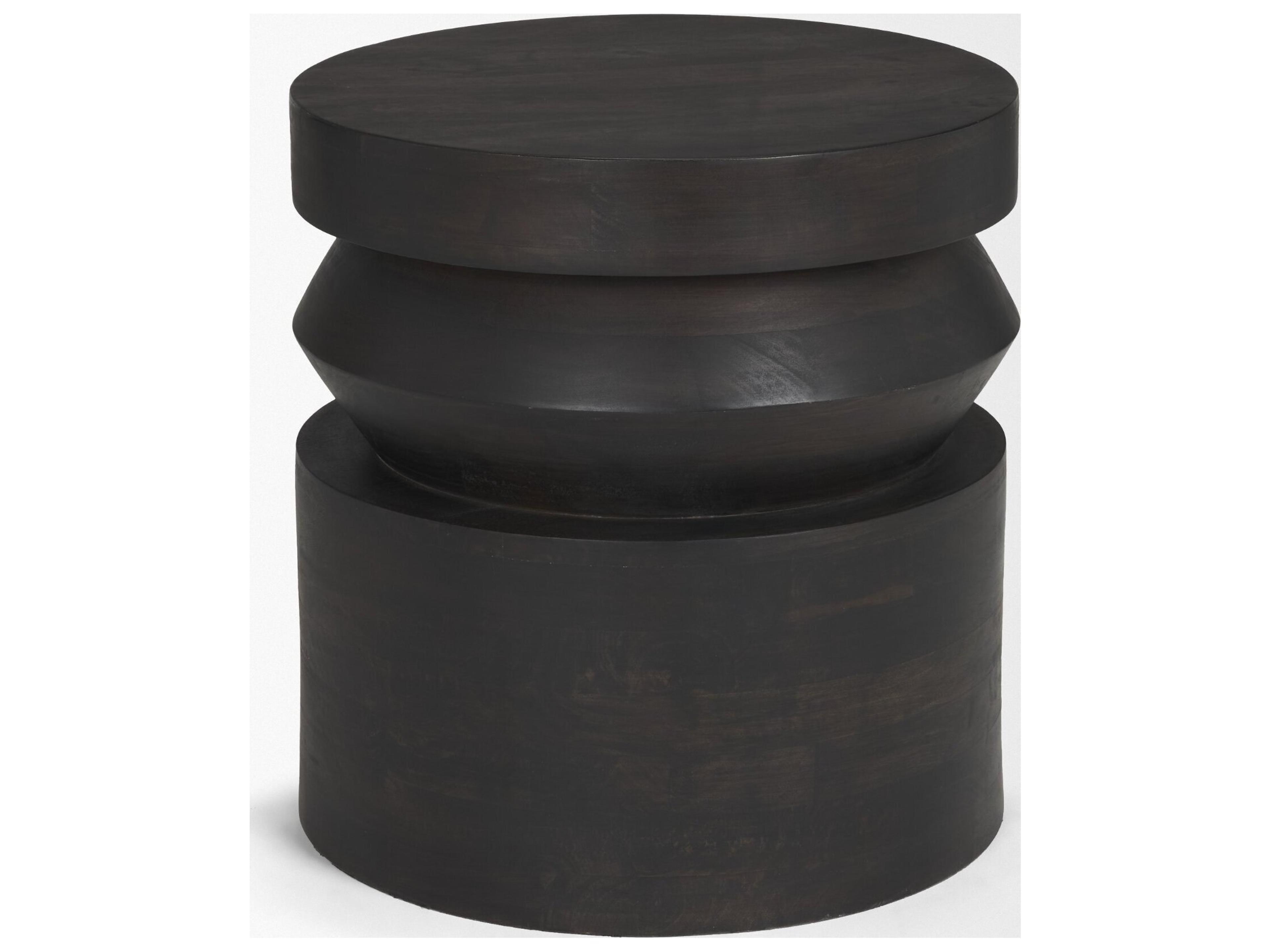 Mercana Rashama Dark Brown Wood Stacked Geometric Round Accent Table
