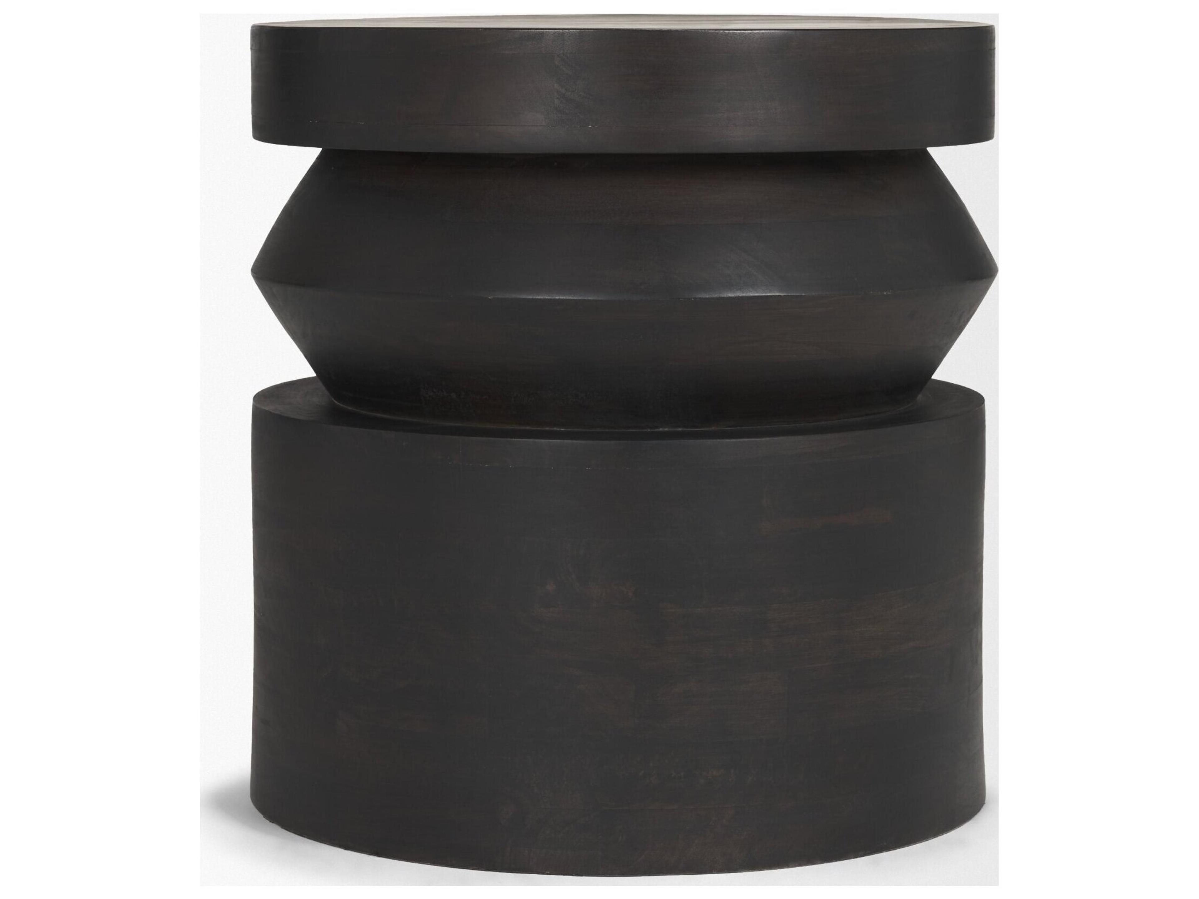 Mercana Rashama Dark Brown Wood Stacked Geometric Round Accent Table