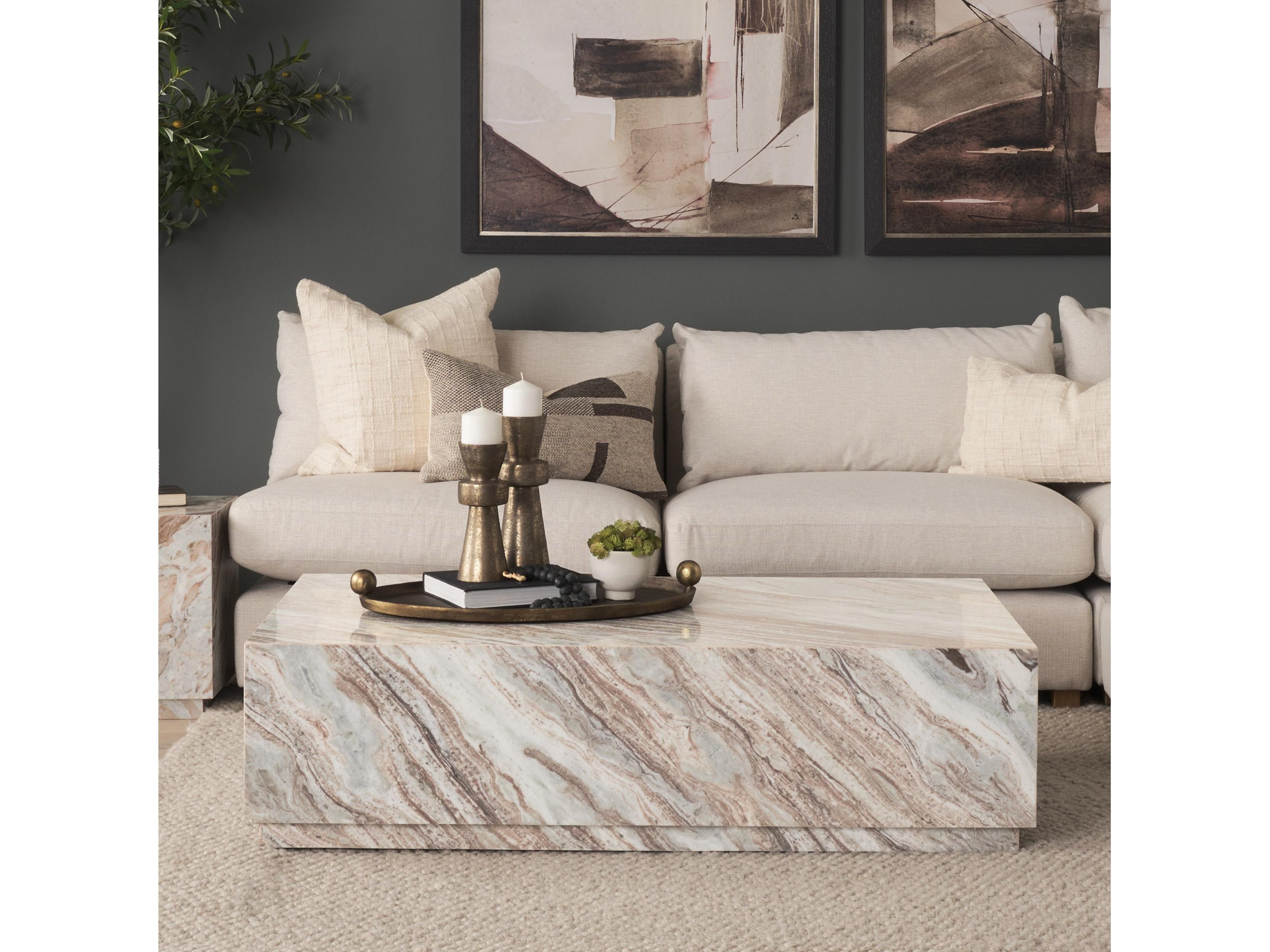 Mercana Matteo Solid Pink Marble Rectangular Coffee Table