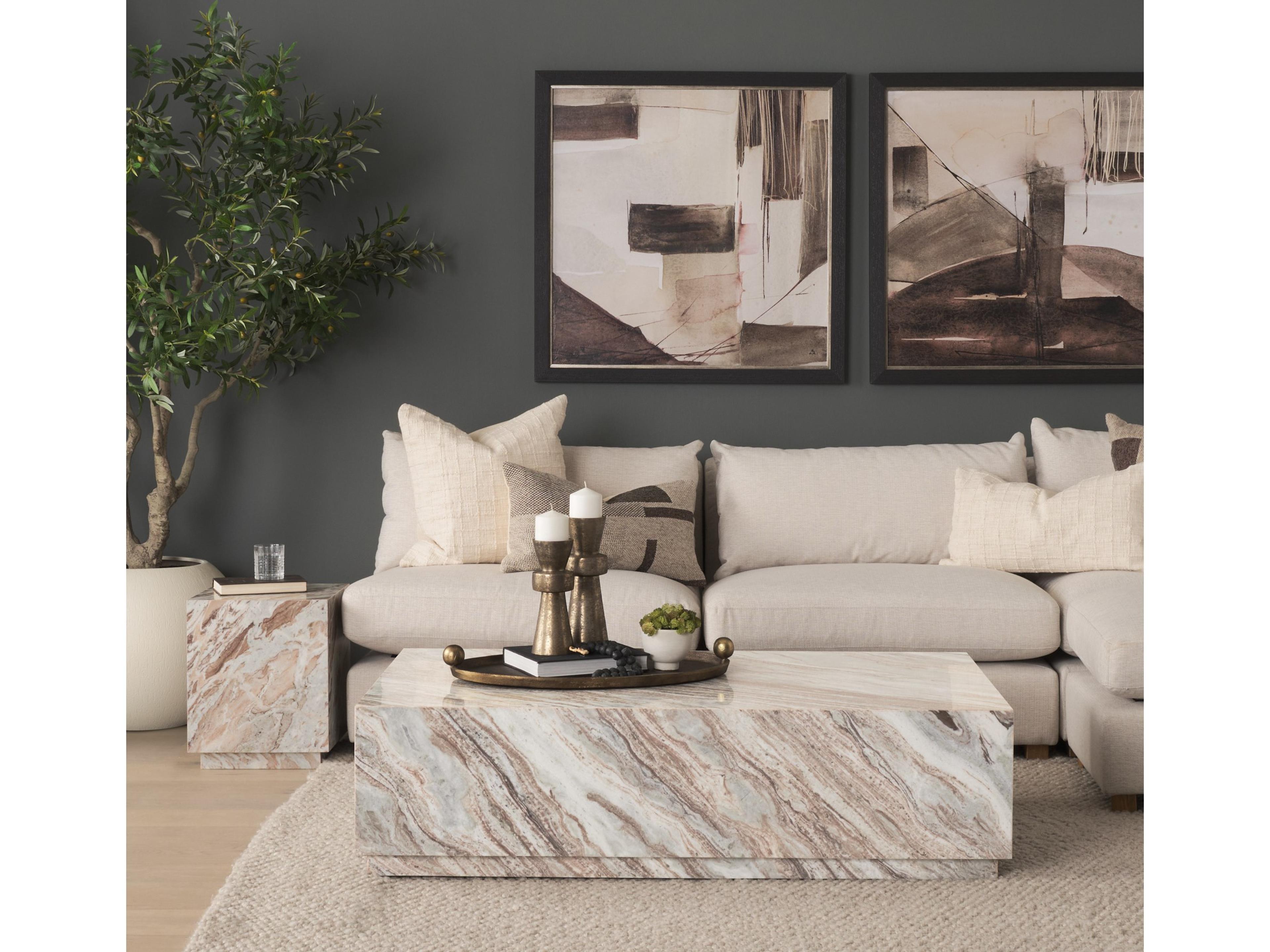 Mercana Matteo Solid Pink Marble Square Side Table