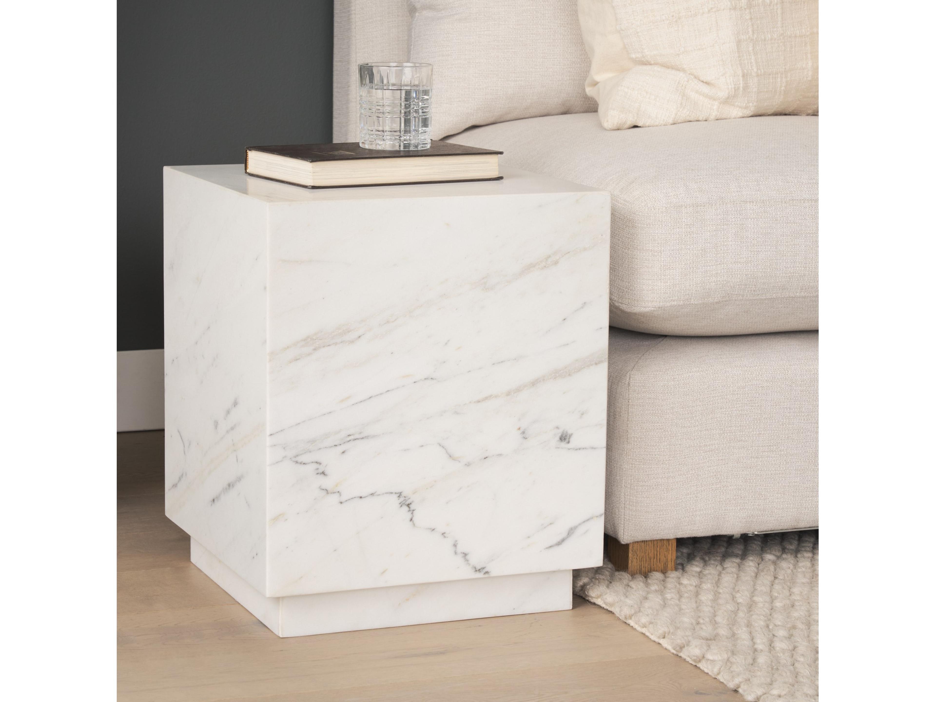 Mercana Matteo Solid White Marble Square Side Table