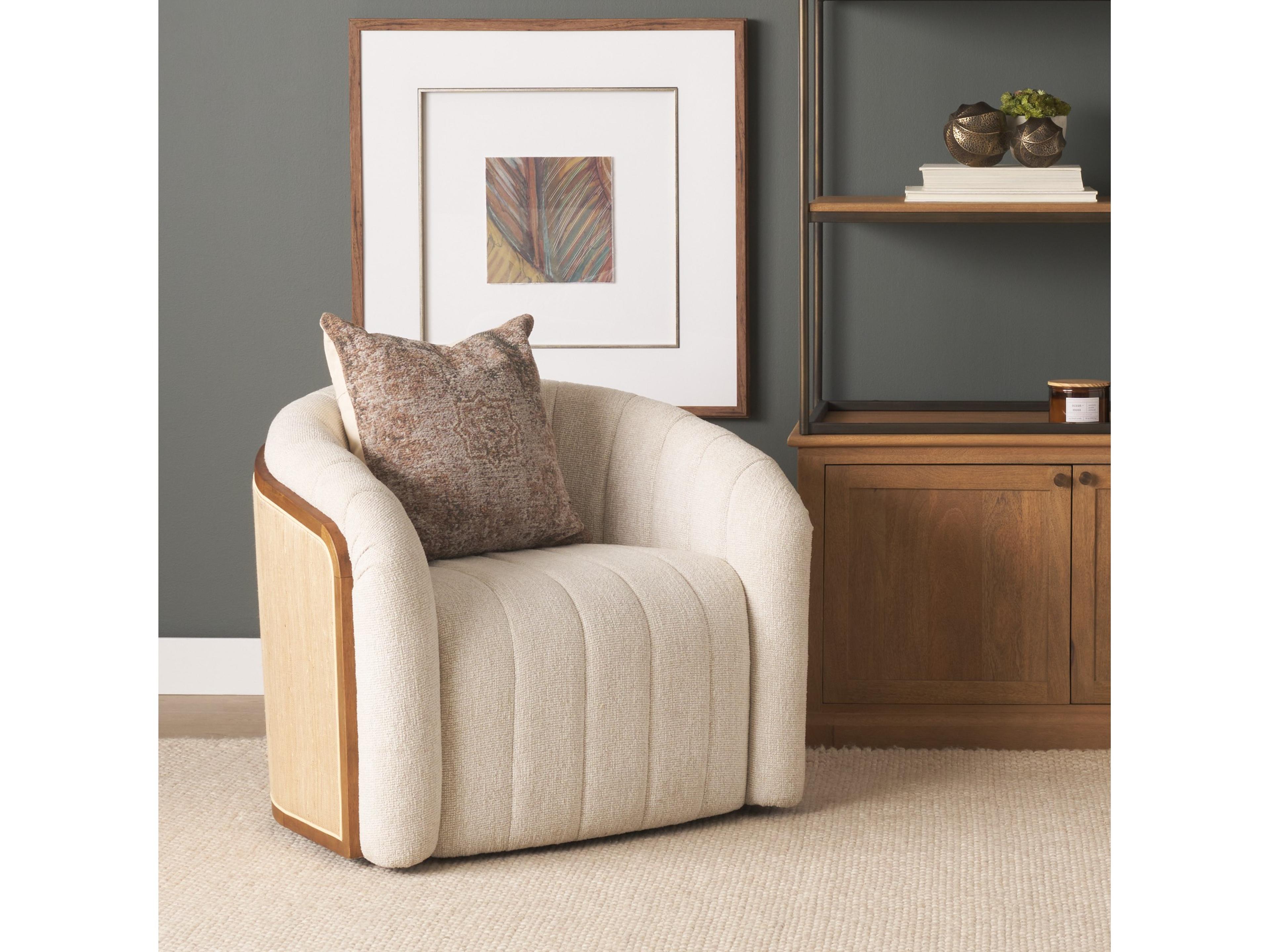 Mercana Fonda Cream Fabric w/ Natural Jute Swivel Accent Chair