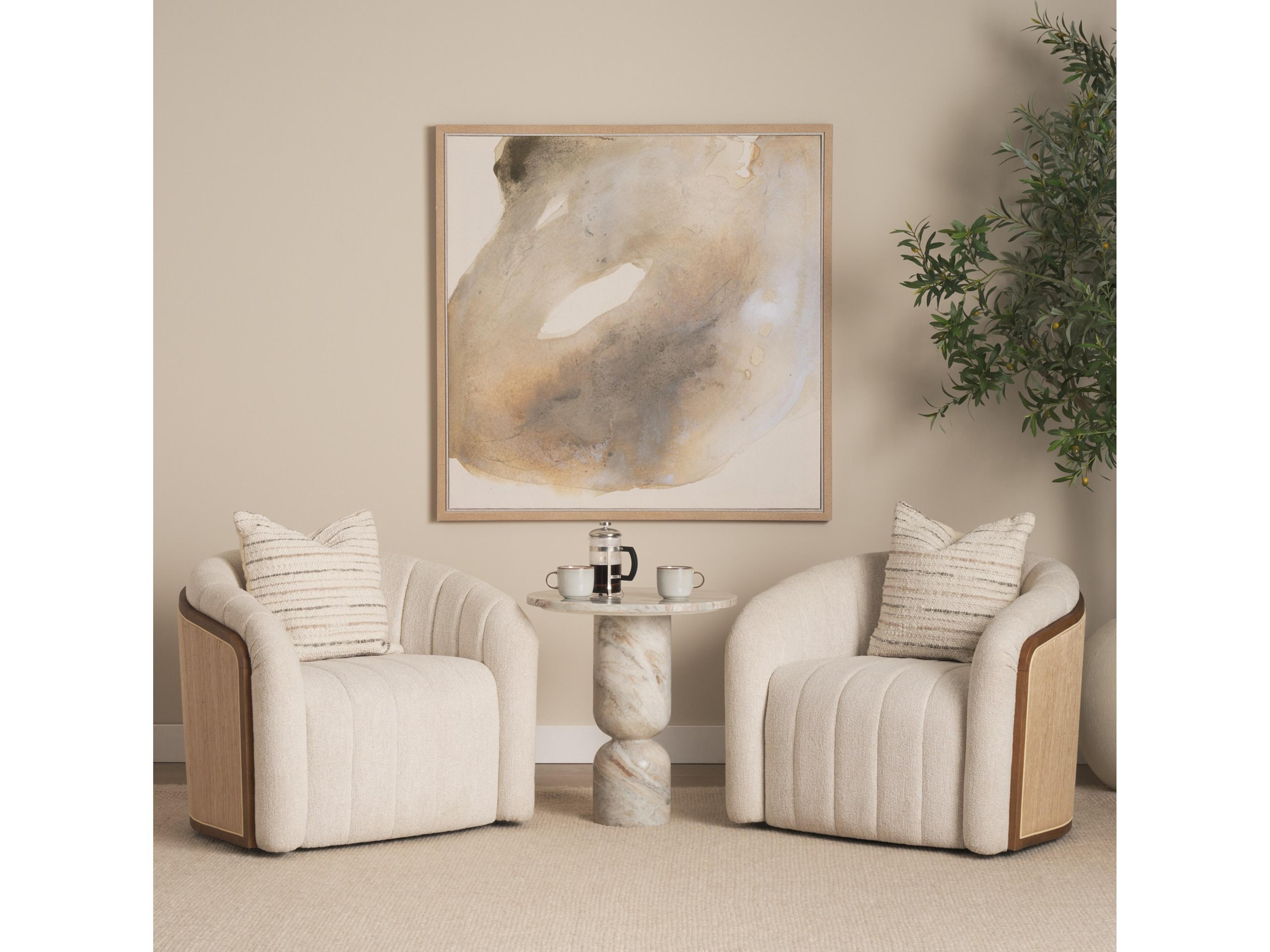 Mercana Fonda Cream Fabric w/ Natural Jute Swivel Accent Chair