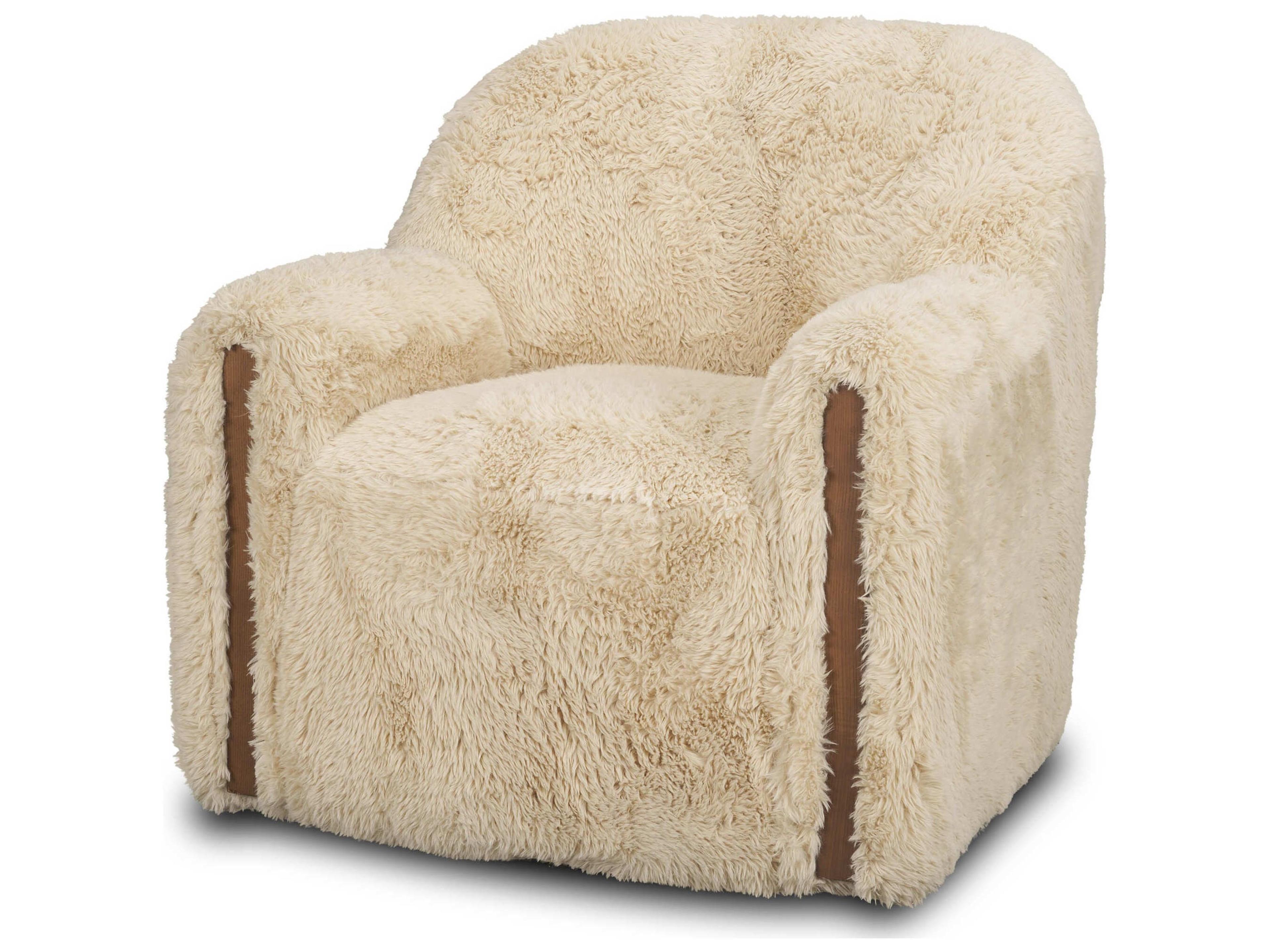 Mercana Huntley Cream Faux Fur Fabric Swivel Accent Chair