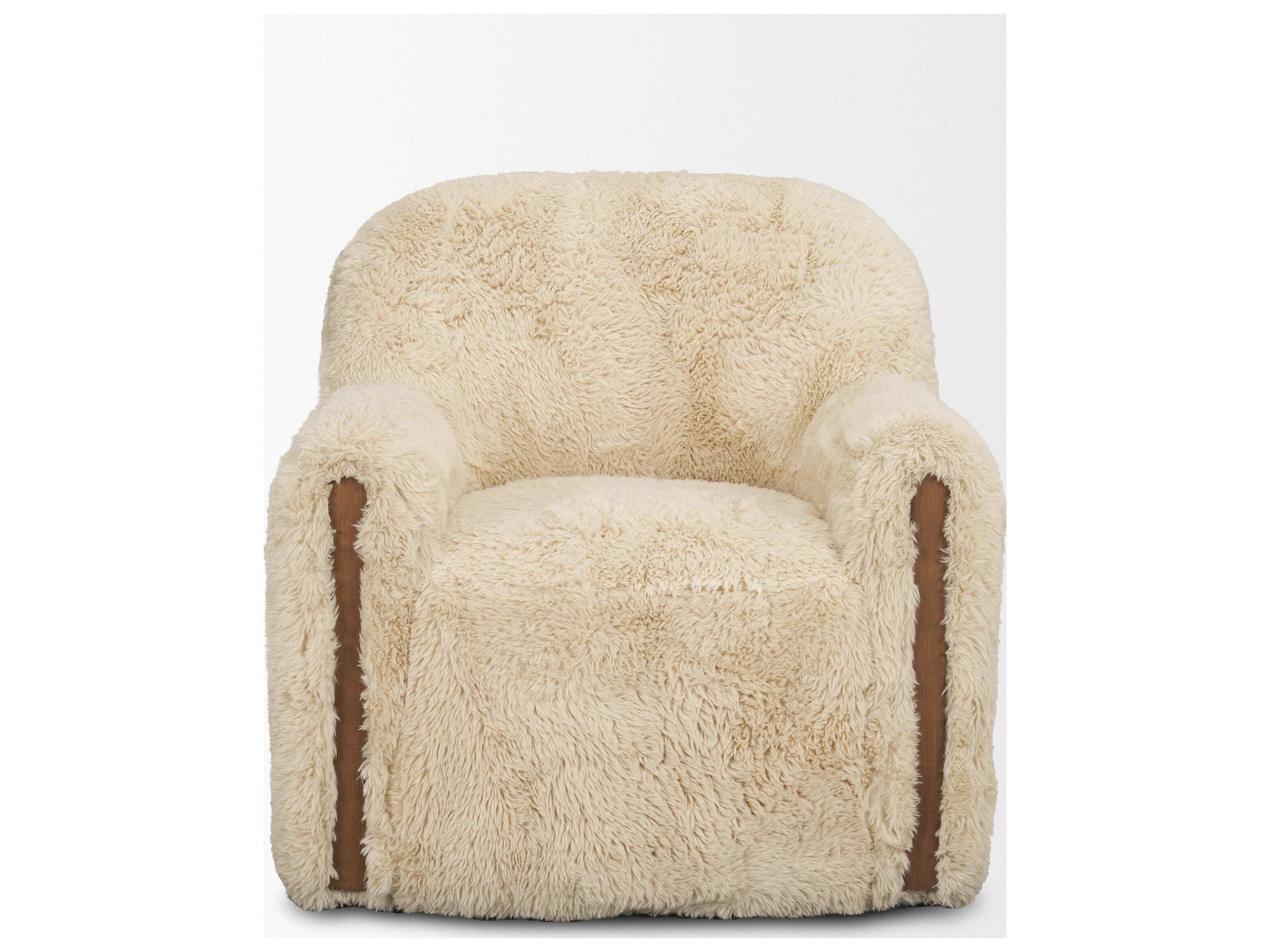 Mercana Huntley Cream Faux Fur Fabric Swivel Accent Chair