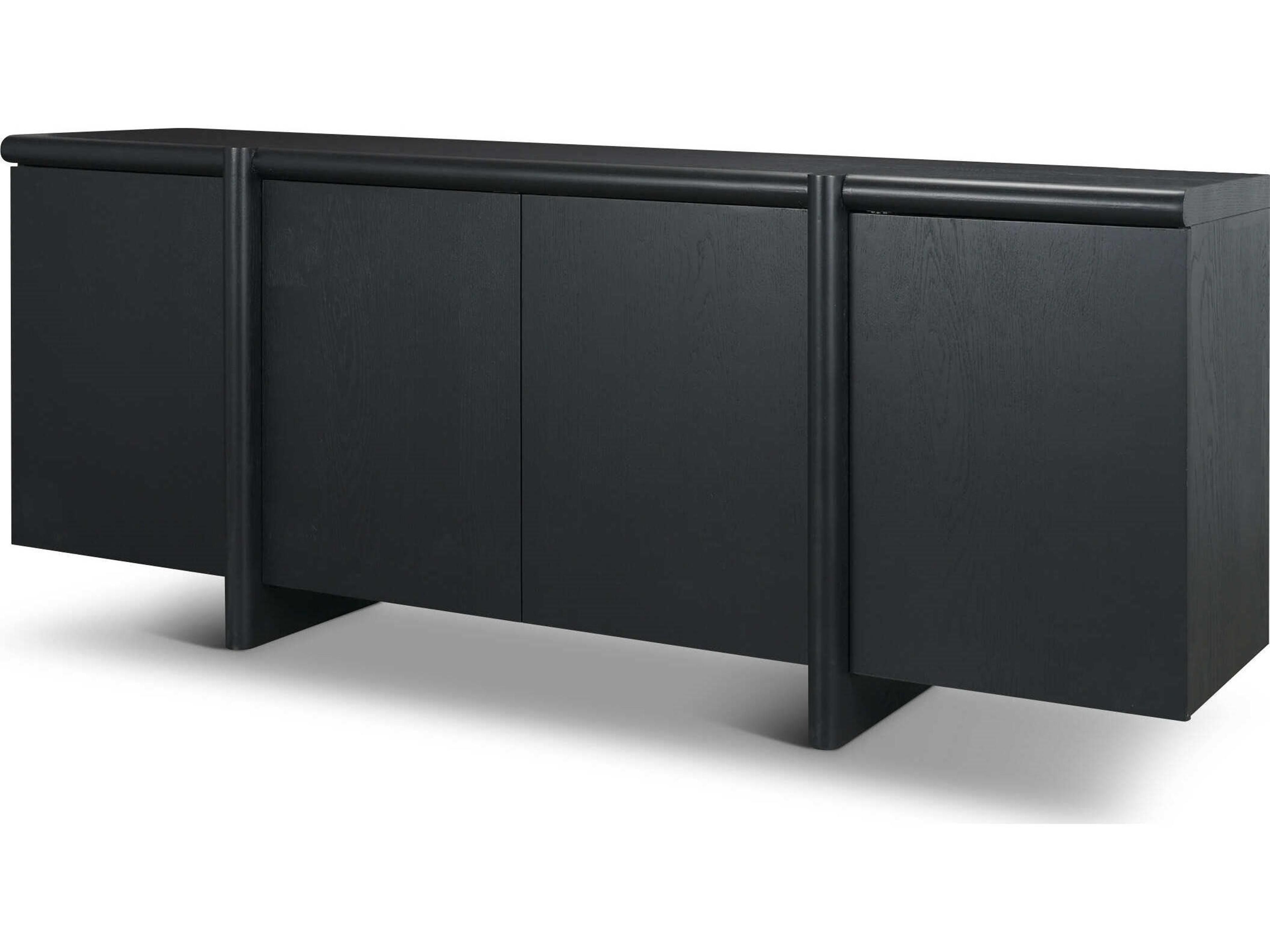Mercana Rowan Black Oak Wood Closed 4 Door Sideboard