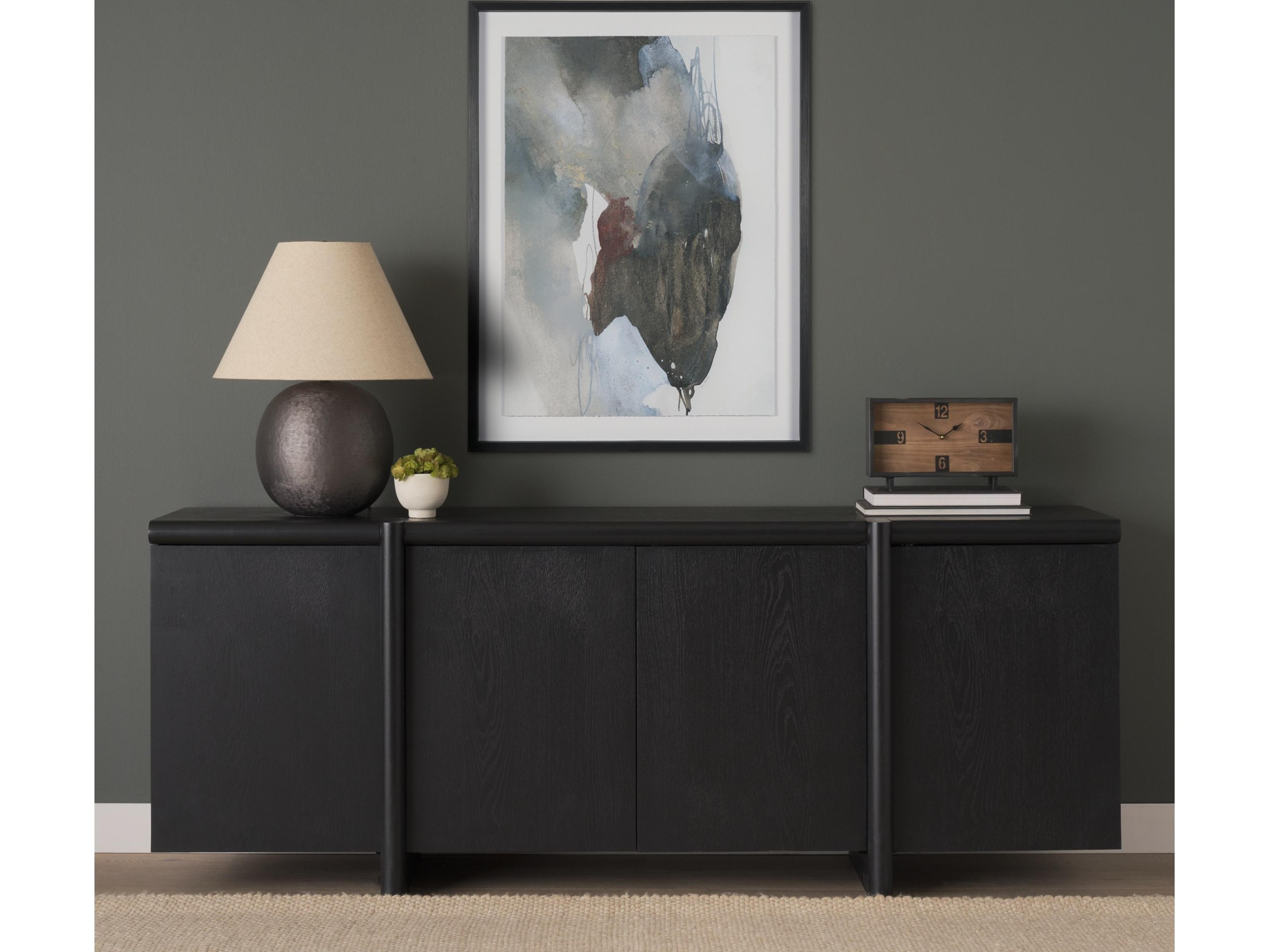 Mercana Rowan Black Oak Wood Closed 4 Door Sideboard