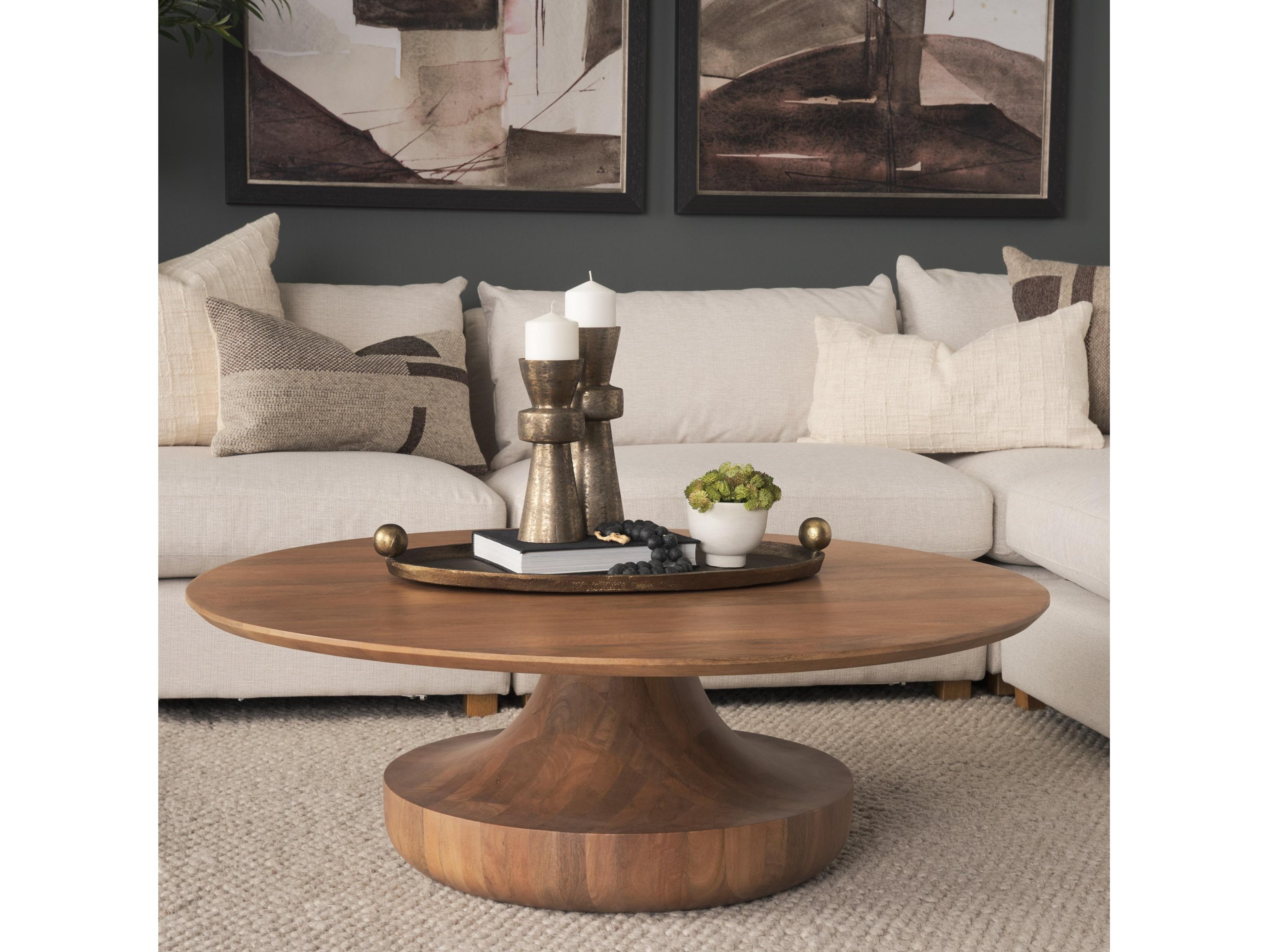 Mercana Arno Warm Mid-Brown Wood Sculptural Round Coffee Table
