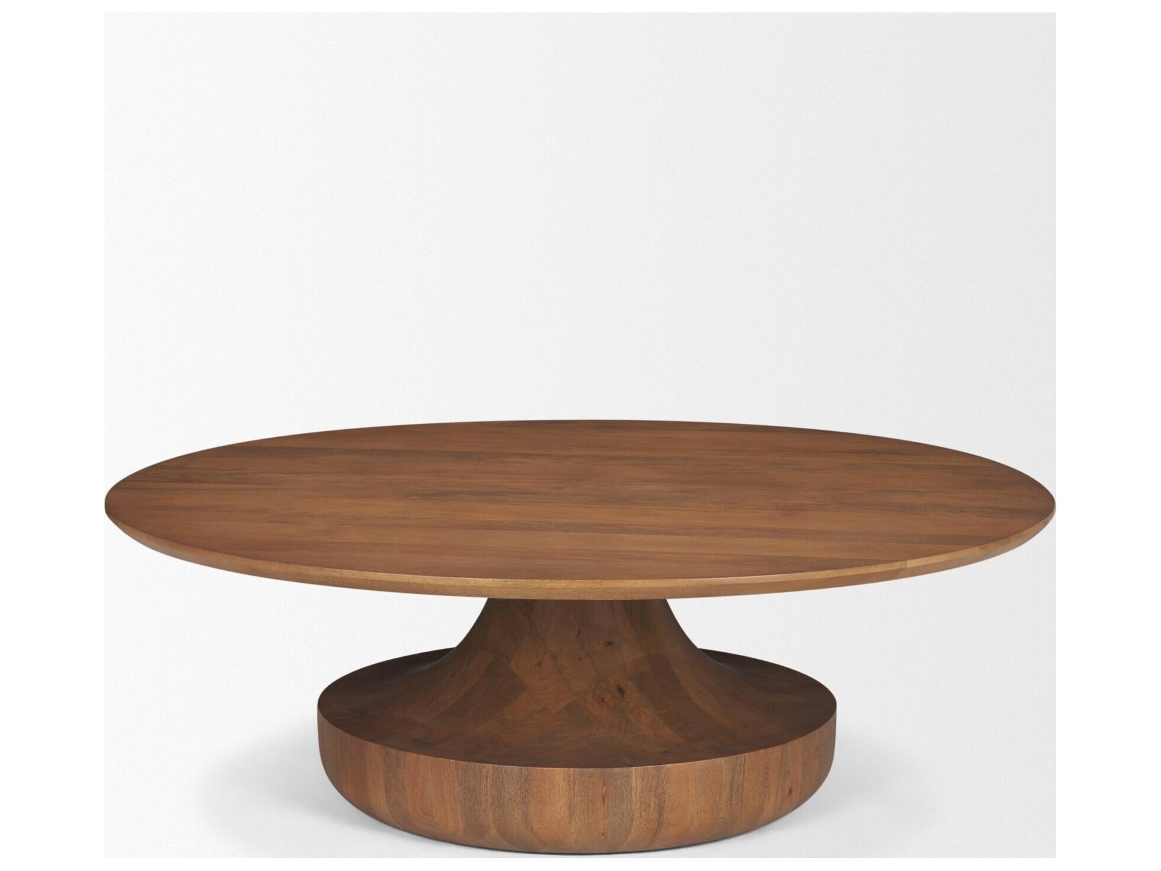 Mercana Arno Warm Mid-Brown Wood Sculptural Round Coffee Table