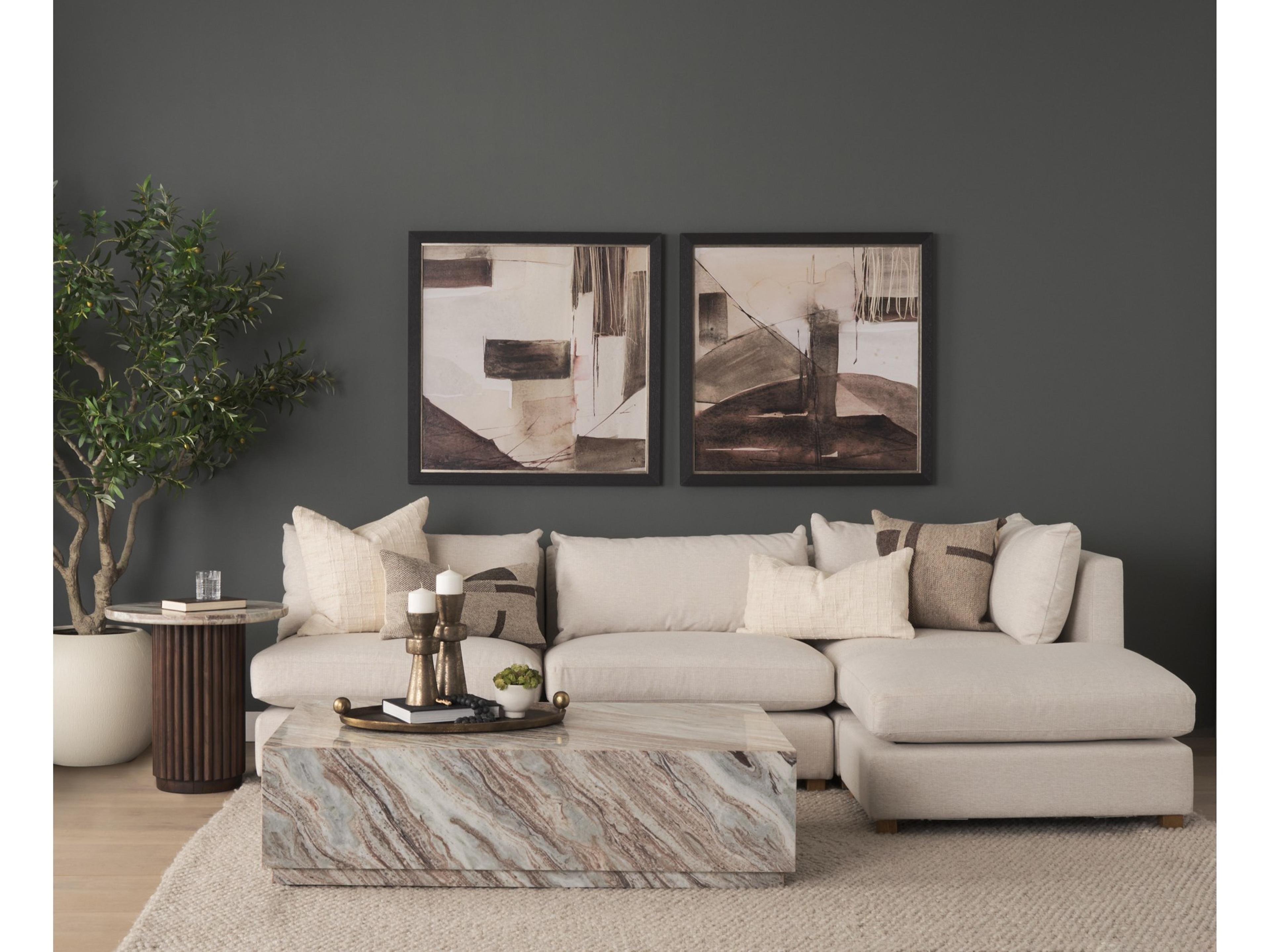 Mercana Marbrello Pink Marble Top Espresso Brown Fluted Wood Round Side Table