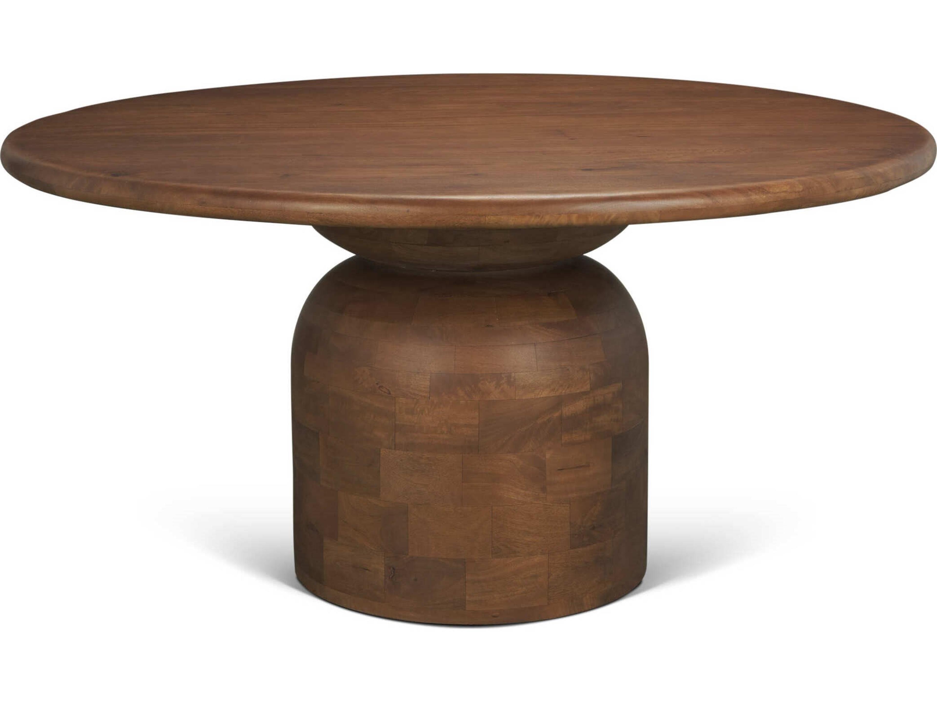 Atlas 60"  Warm Mid-Brown Wood Stacked Pedestal Base Round Dining Table