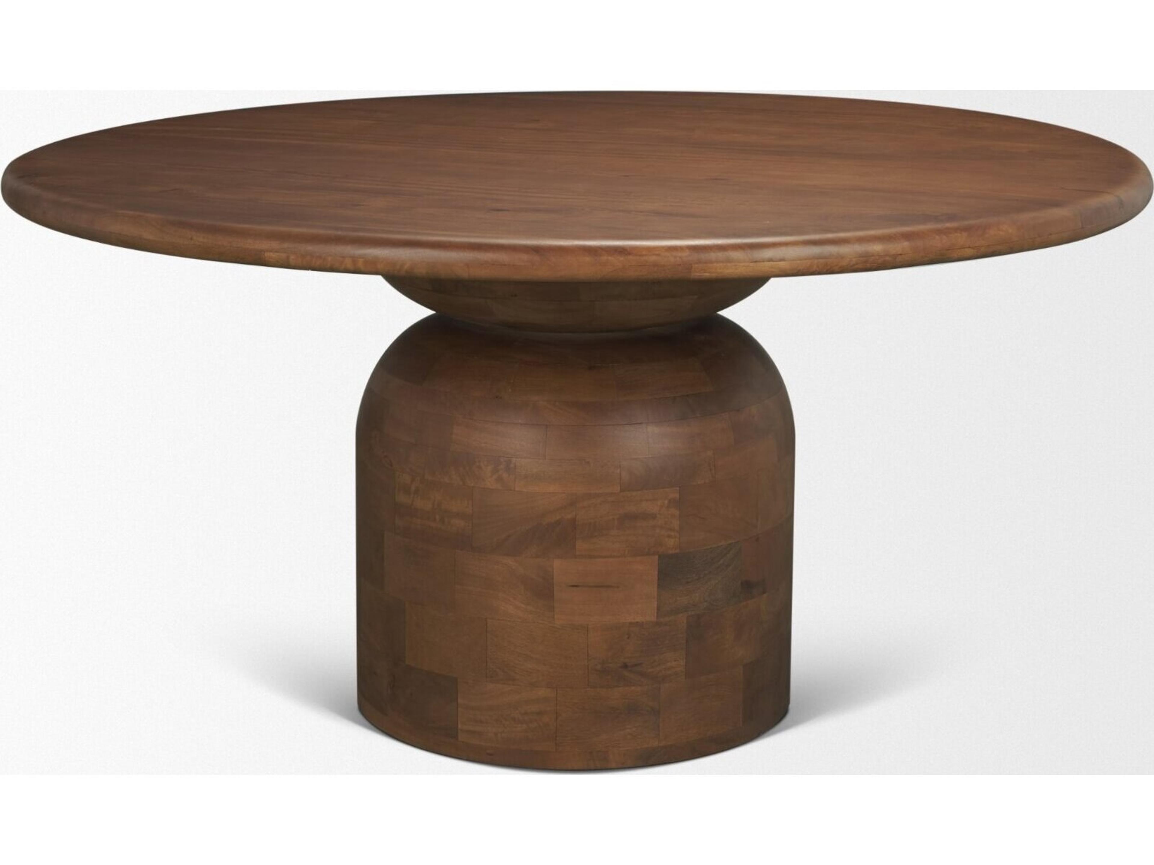 Mercana Atlas 60"  Warm Mid-Brown Wood Stacked Pedestal Base Round Dining Table