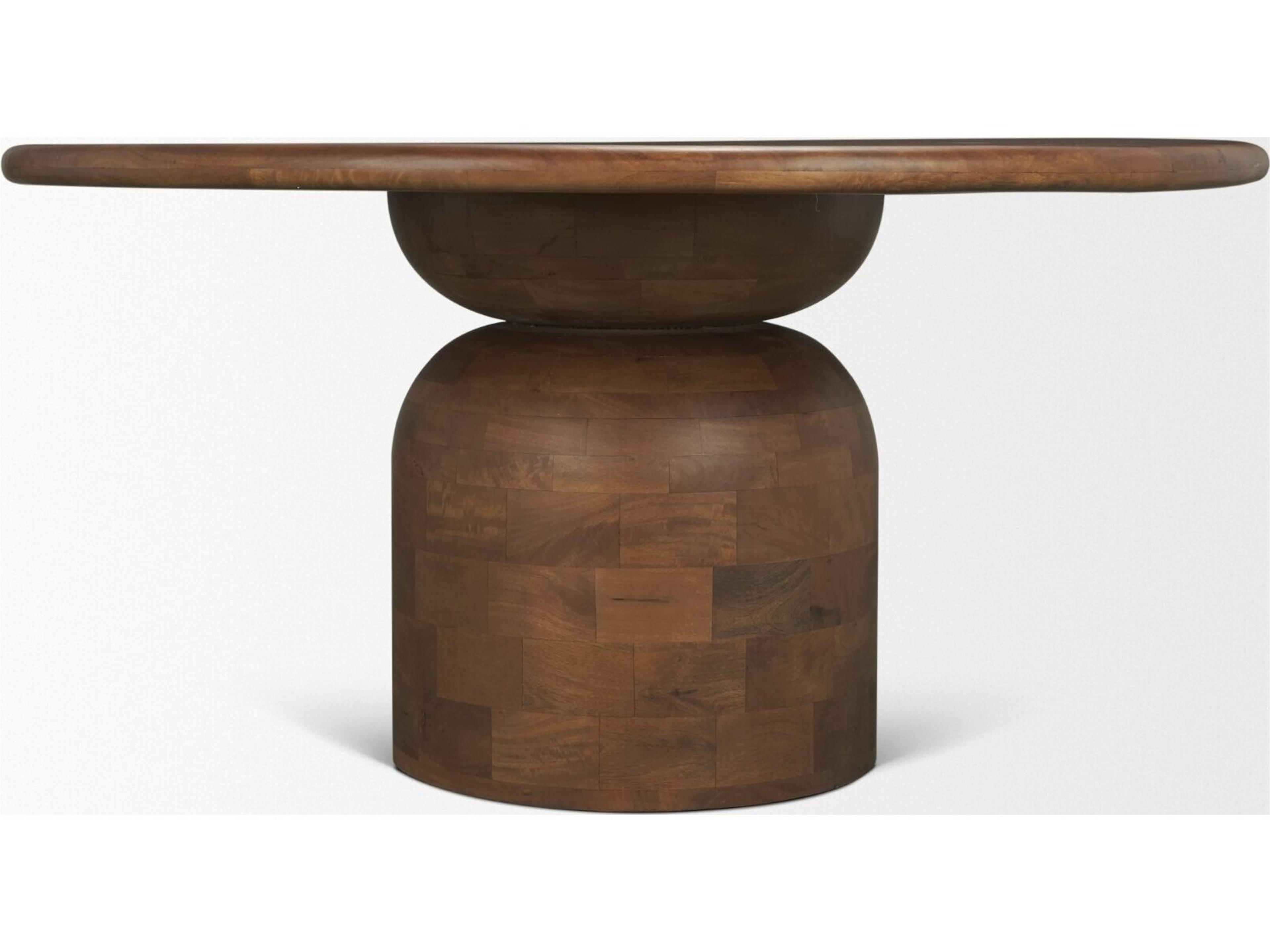 Mercana Atlas 60"  Warm Mid-Brown Wood Stacked Pedestal Base Round Dining Table