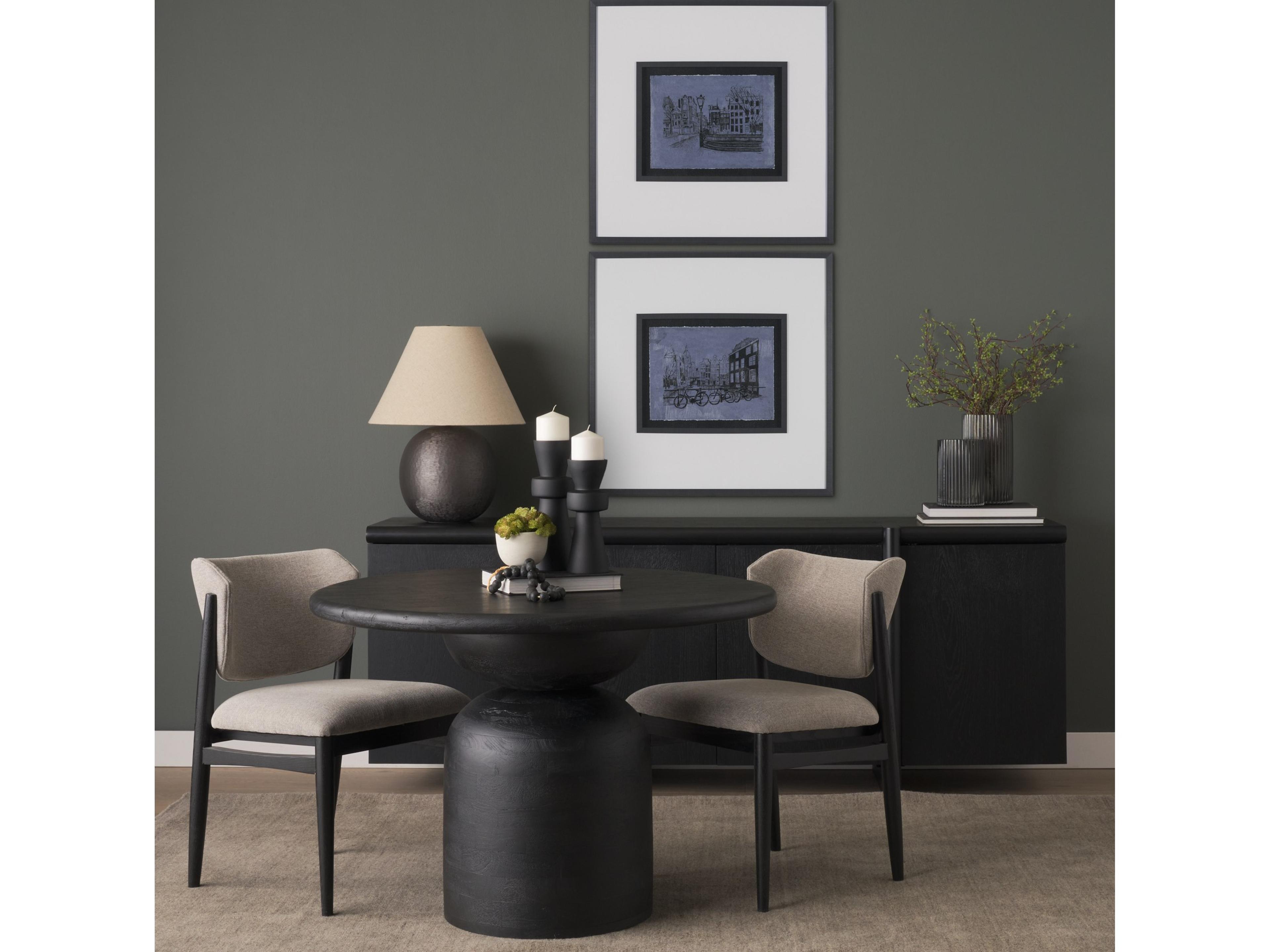 Mercana Atlas 42" Black Wood Stacked Pedestal Base Round Dining Table