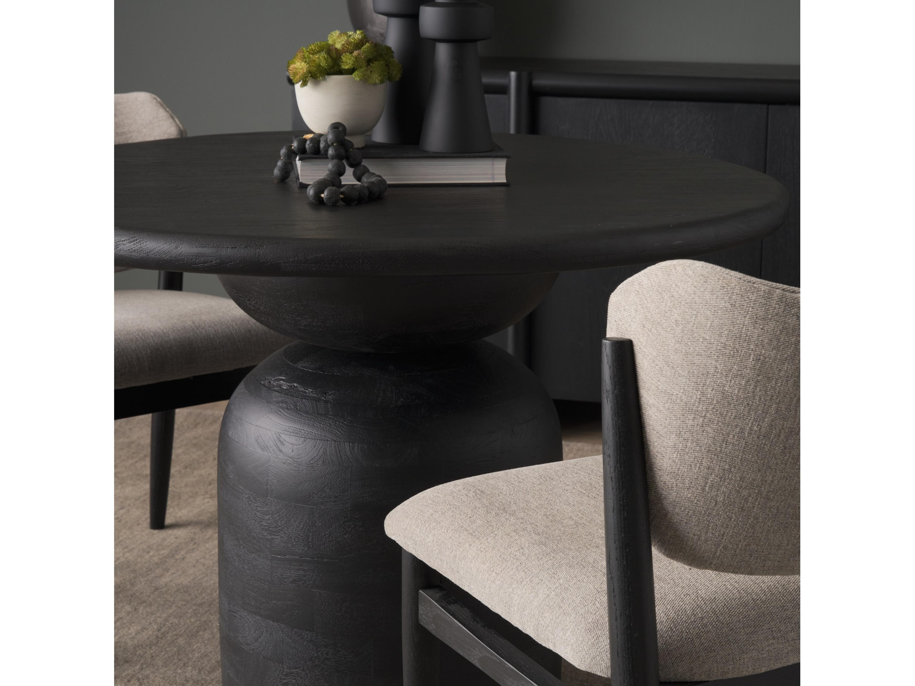 Mercana Atlas 42" Black Wood Stacked Pedestal Base Round Dining Table