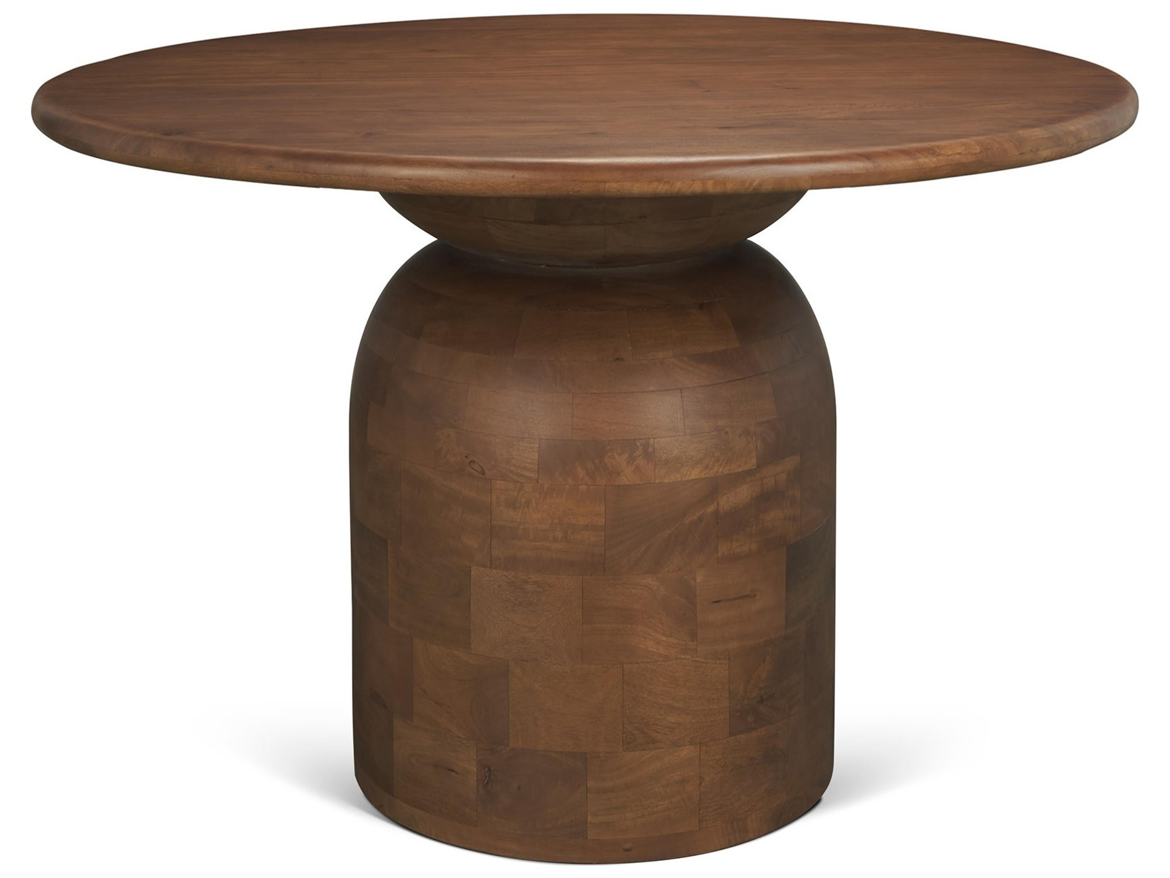Atlas 42"  Warm Mid-Brown Wood Stacked Pedestal Base Round Dining Table