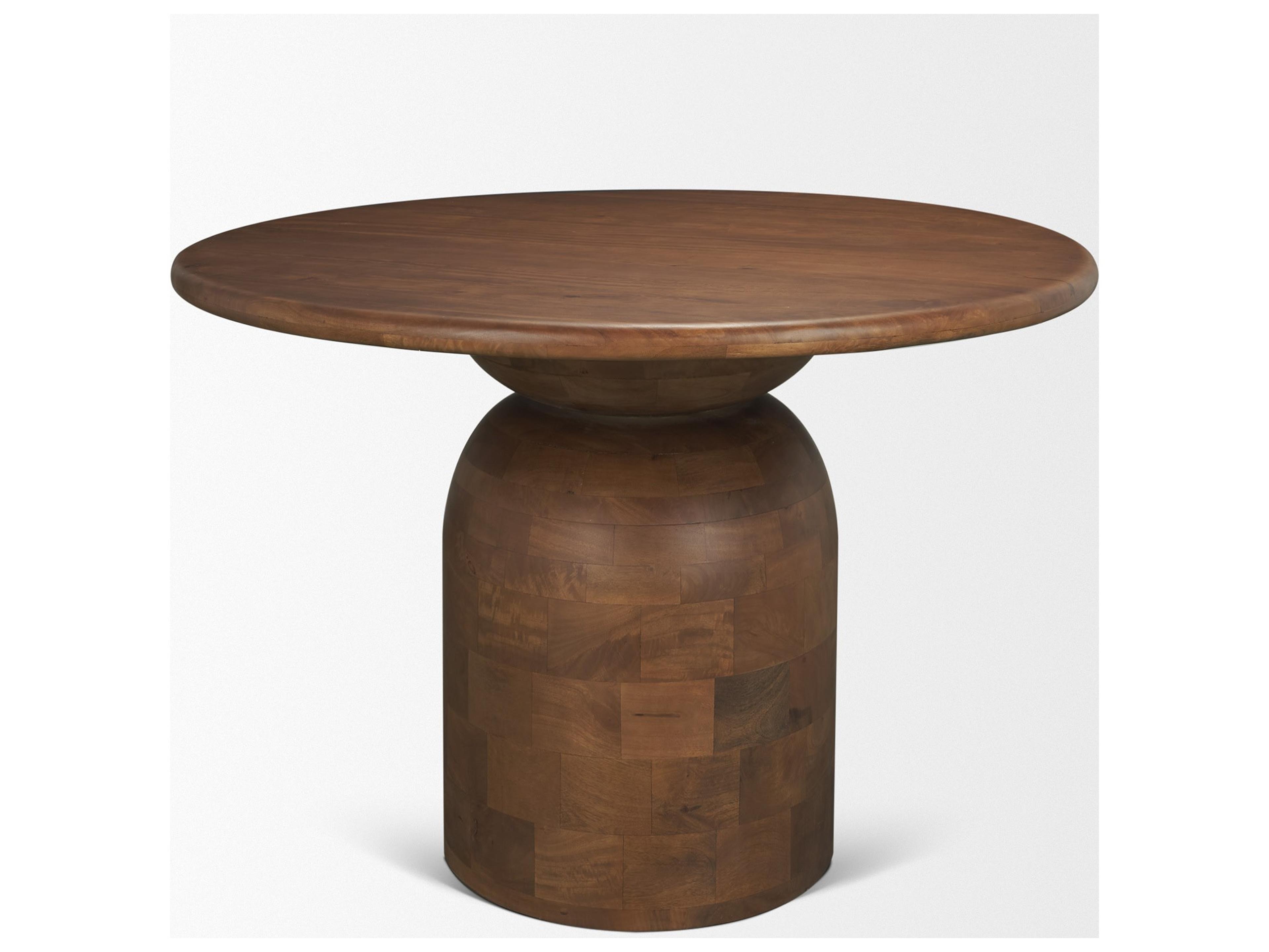 Mercana Atlas 42"  Warm Mid-Brown Wood Stacked Pedestal Base Round Dining Table
