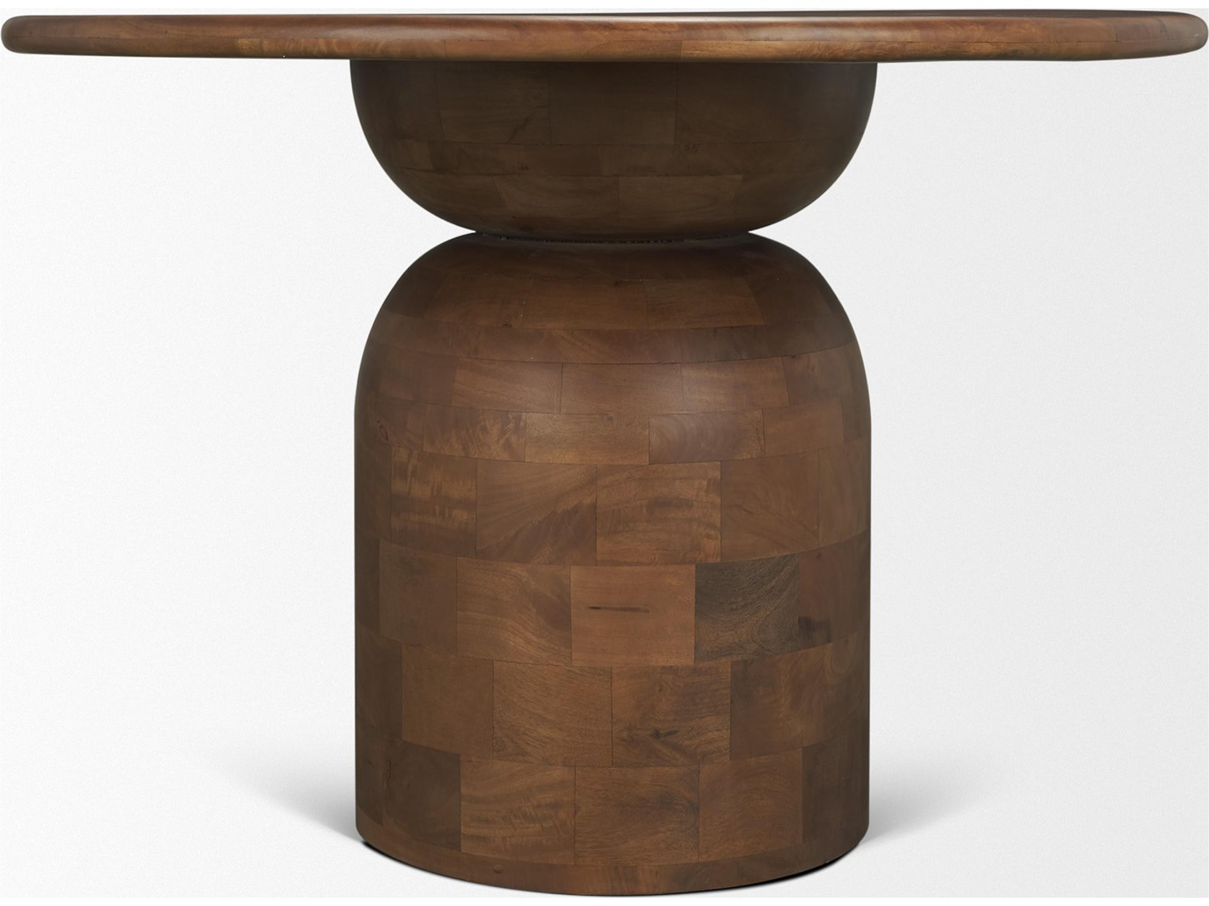 Mercana Atlas 42"  Warm Mid-Brown Wood Stacked Pedestal Base Round Dining Table