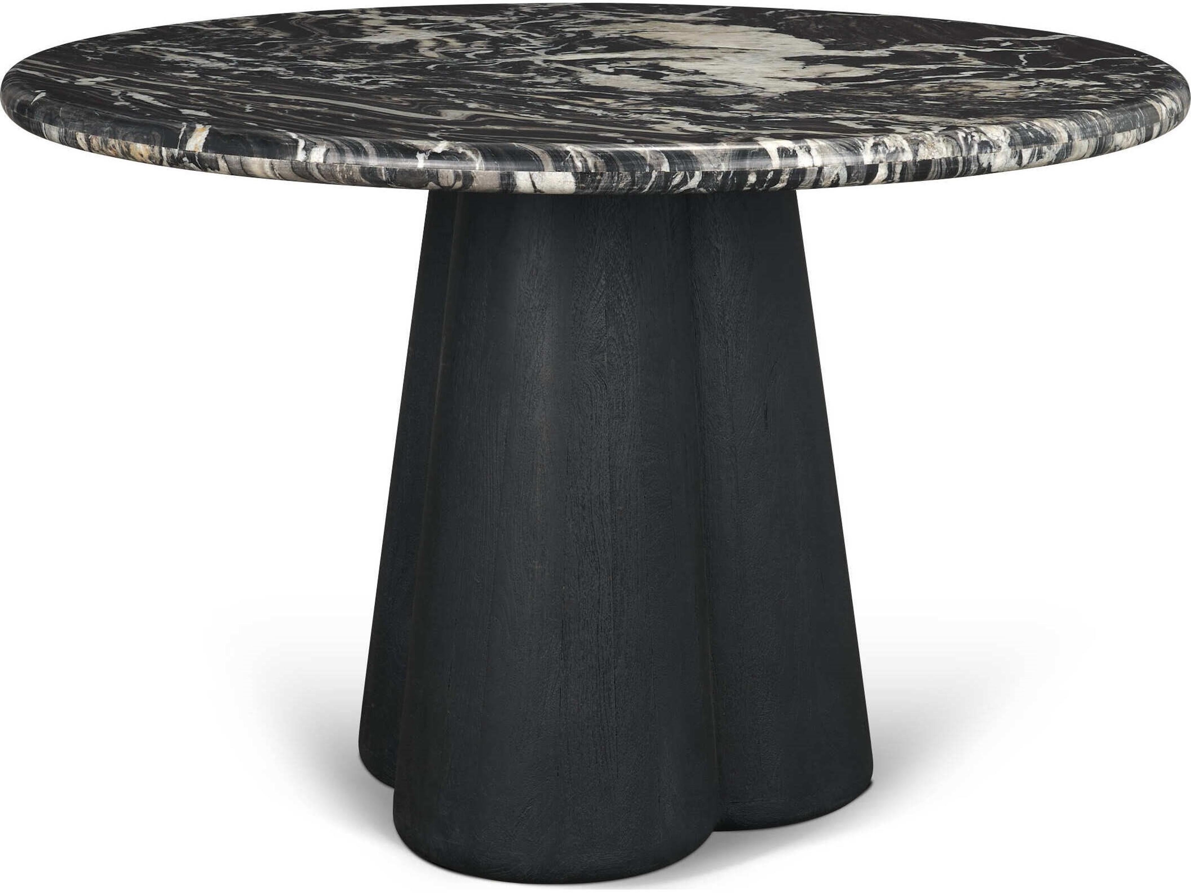 Mercana Marilyn 48" Black Forest Marble Black Wood Pedestal Round Dining Table