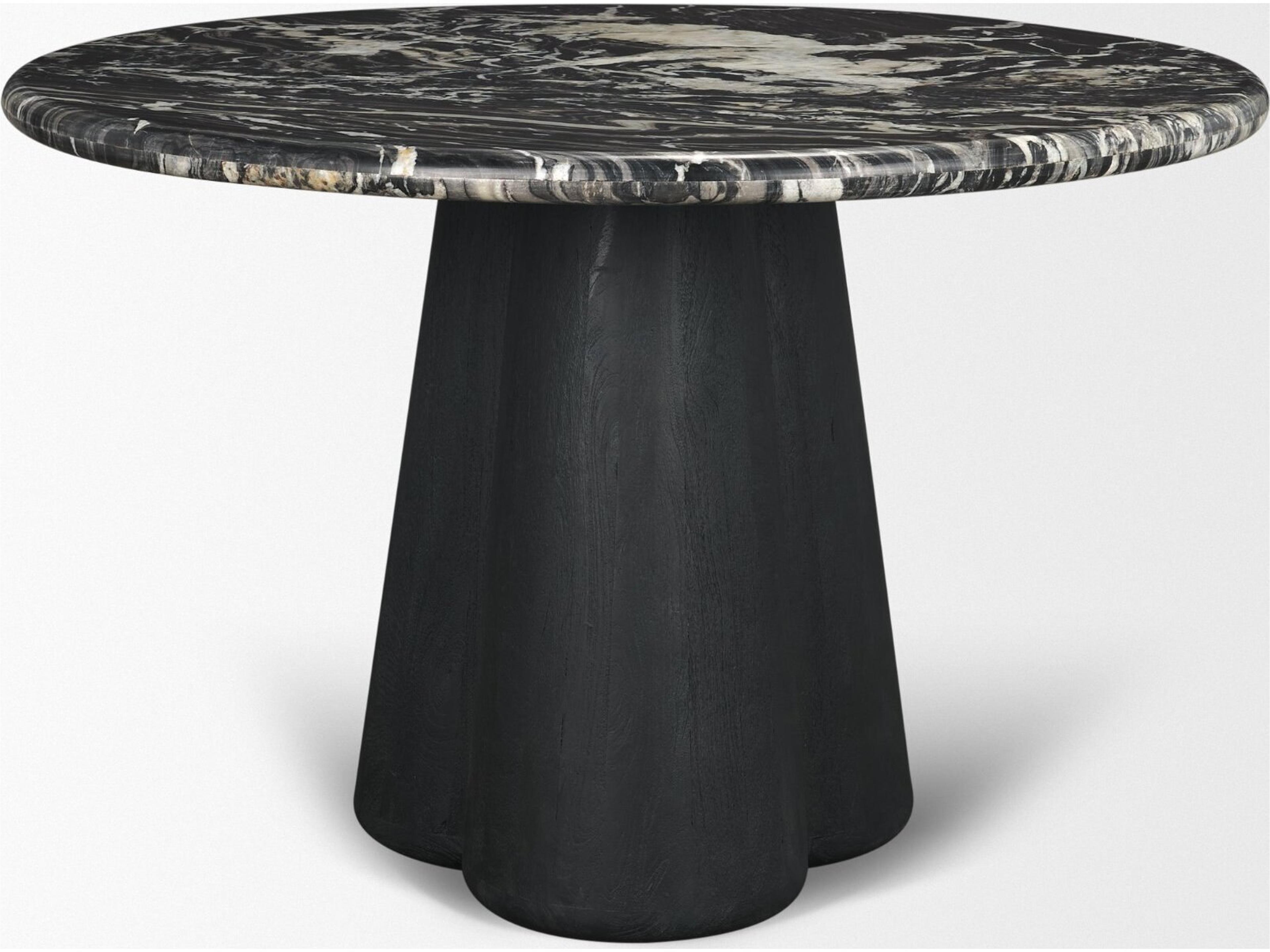 Mercana Marilyn 48" Black Forest Marble Black Wood Pedestal Round Dining Table