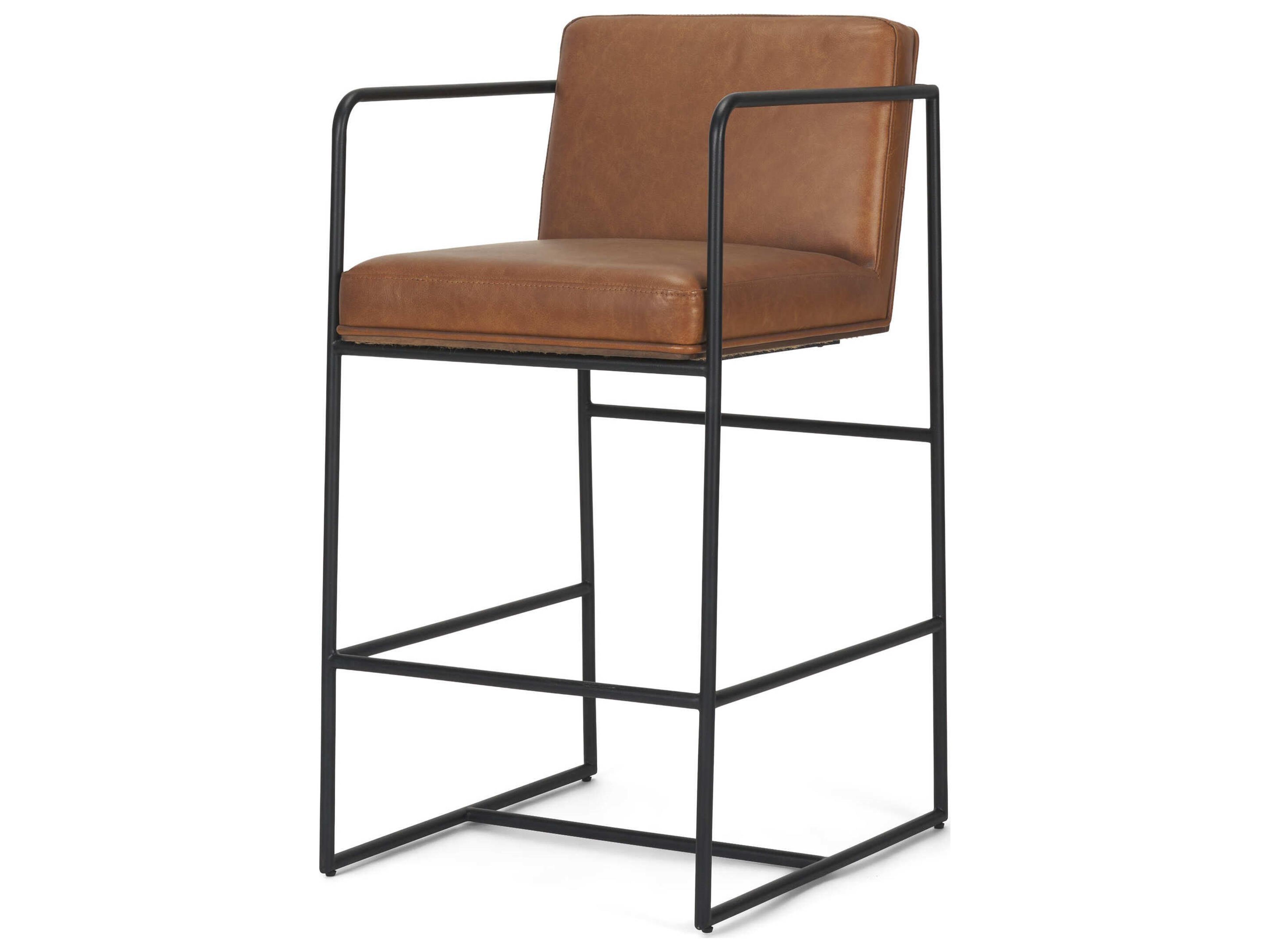 Stamford 36" Brown Leather Seat w/ Wood Back, Metal Frame Counter Stool (2025-Cocoa)