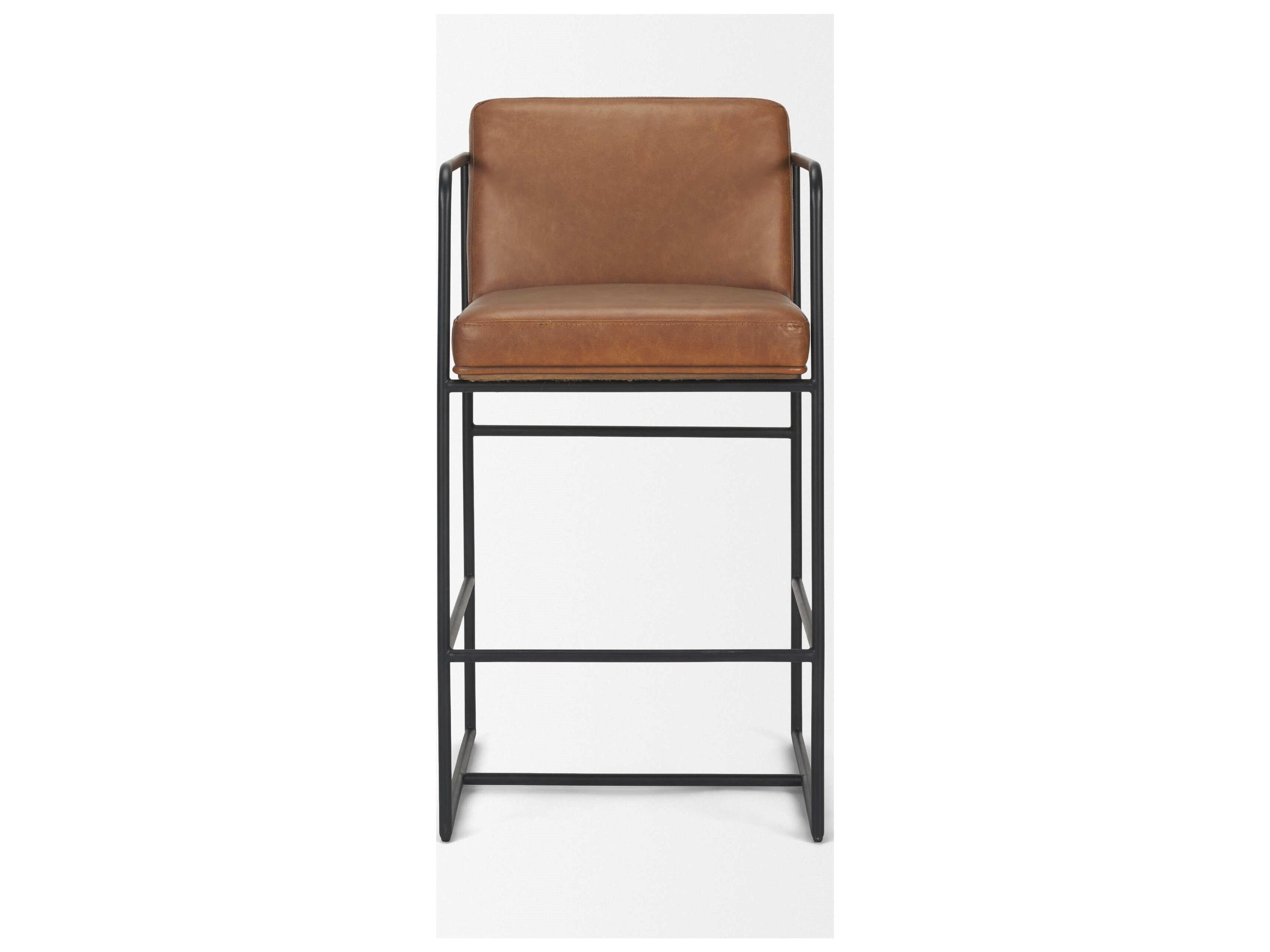 Mercana Stamford 36" Brown Leather Seat w/ Wood Back, Metal Frame Counter Stool (2025-Cocoa)